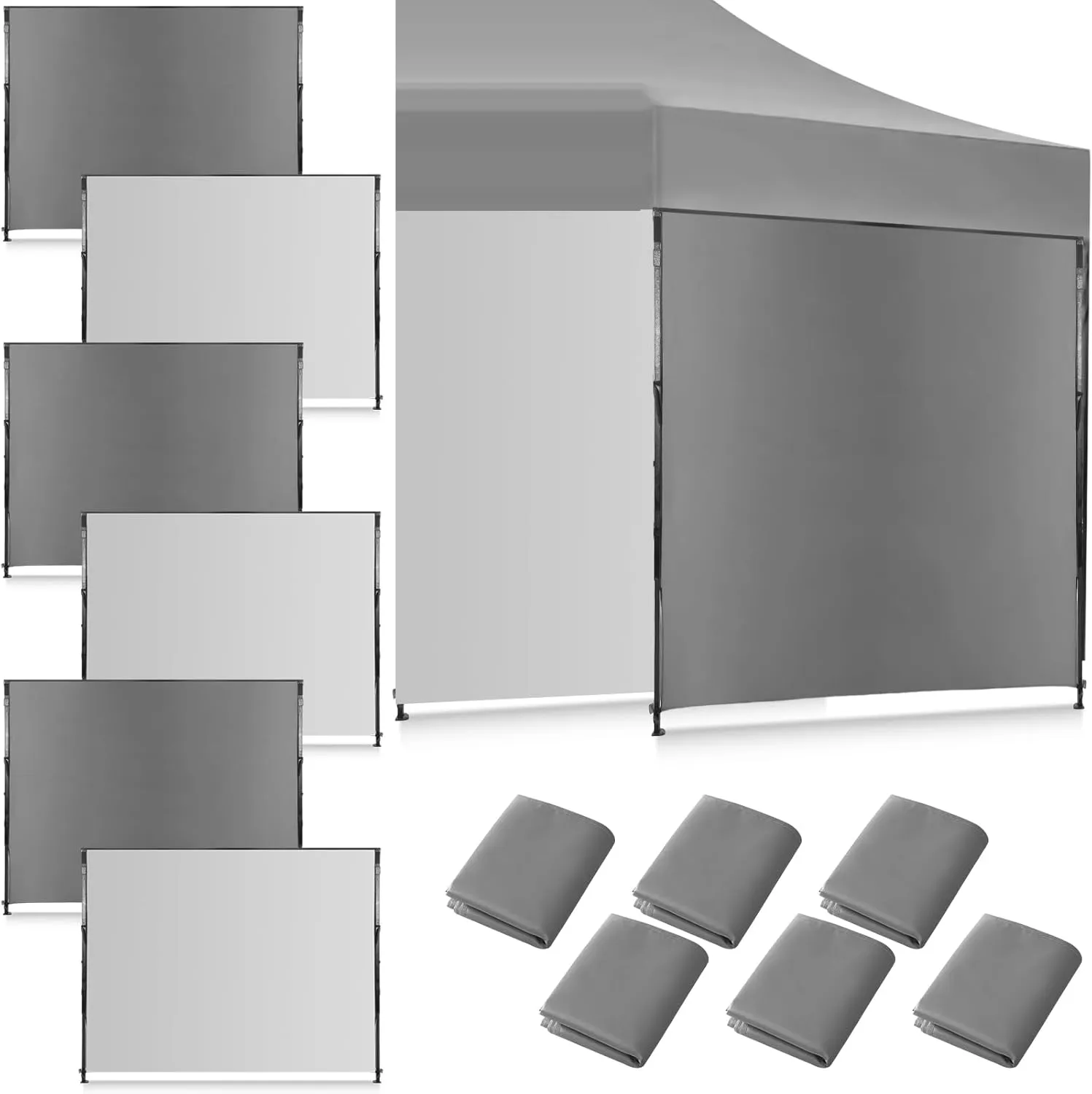 6 Pcs Instant Canopy Sidewalls for 10x10 Pop up Canopy Waterproof 99% UV Protection Tent Sidewalls with Silver Coating for Outdoor Camping, Tent Not Included(Gray)