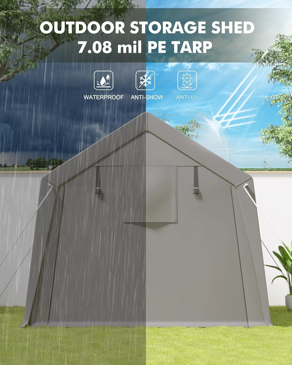 6 x 6 ft Carport Storage Shed, Shelter Logic with 2 Roll-up Zipper Door, Heavy Duty Waterproof Tarp, Storage Tent for Motorcycle, Bike, Garden Tools, Firewood