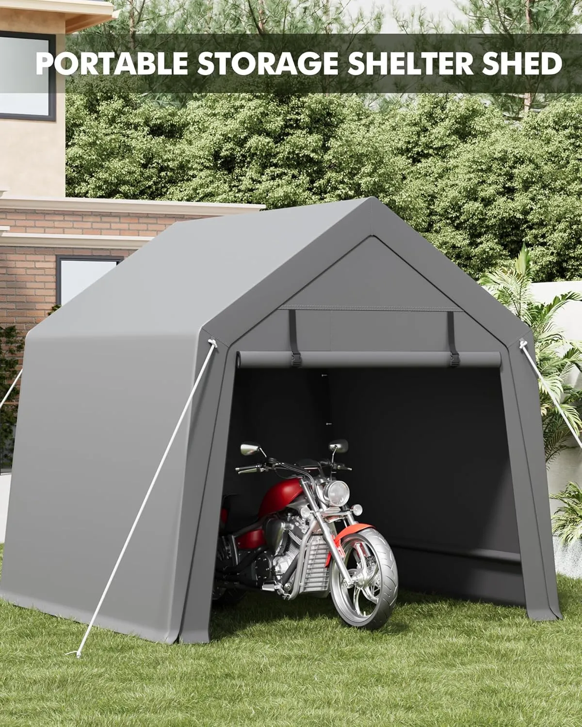 6 x 6 ft Carport Storage Shed, Shelter Logic with 2 Roll-up Zipper Door, Heavy Duty Waterproof Tarp, Storage Tent for Motorcycle, Bike, Garden Tools, Firewood