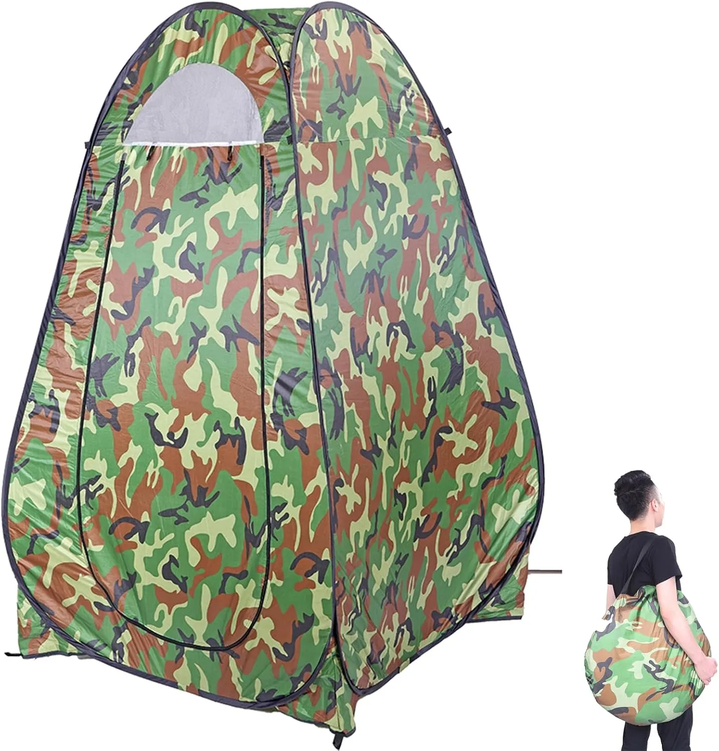 6.2 FT Pop Up Privacy Shower Tent Changing Room Tent with Carrying Bag, Portable Instant Shelter Outdoor Rain Canopy for Toilet, Camping, Dressing, Hiking, Beach, Easy Set Up (Green)