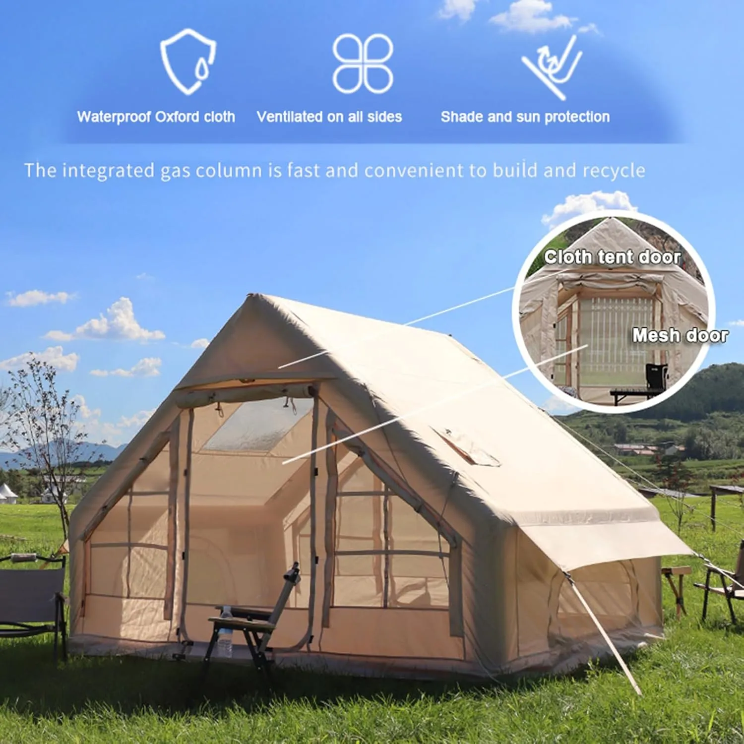 6.4㎡ Inflatable Camping Tent for 3-4 People, Luxury Outdoor Tent for Family Glamping, Outdoor Party, Easy Setup, Waterproof Outdoor Inflatable Tent