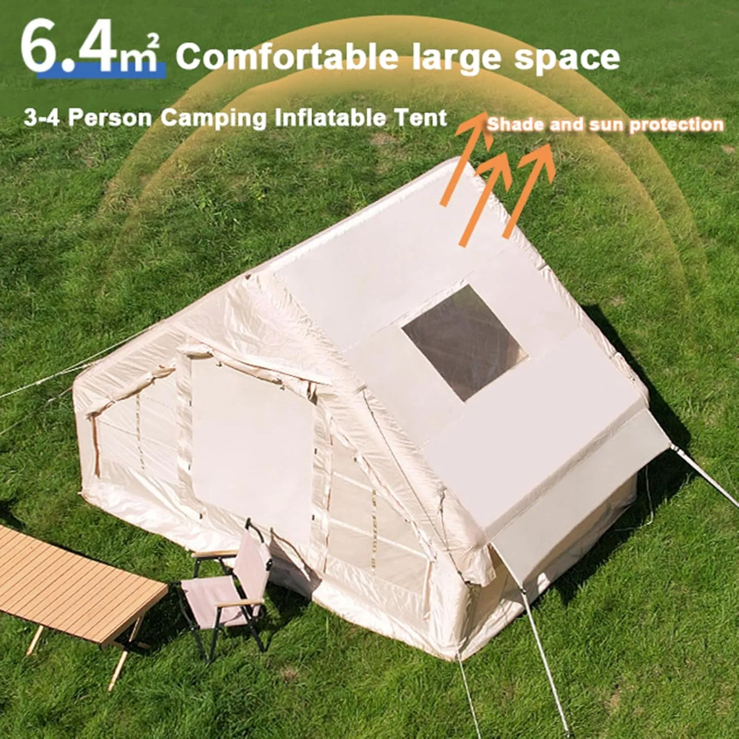 6.4㎡ Inflatable Camping Tent for 3-4 People, Luxury Outdoor Tent for Family Glamping, Outdoor Party, Easy Setup, Waterproof Outdoor Inflatable Tent