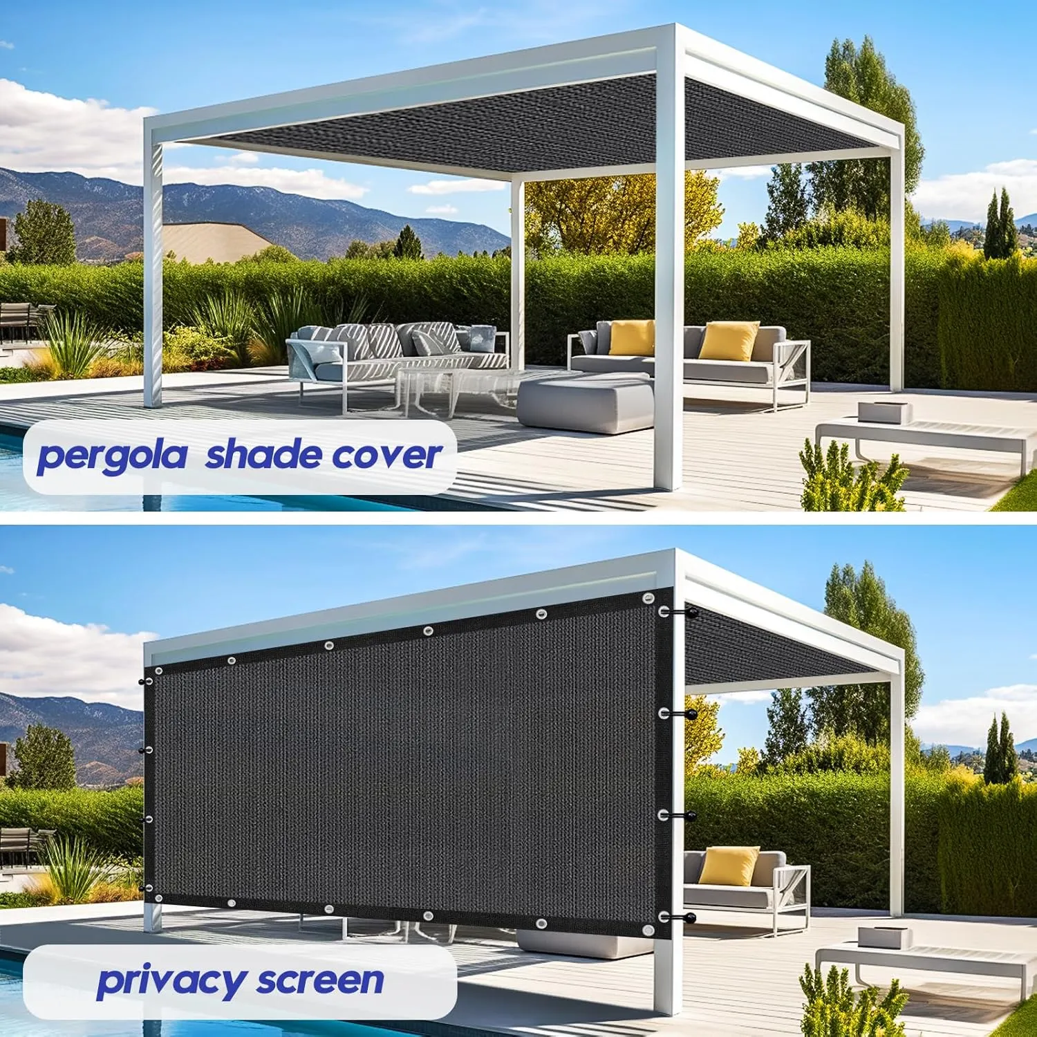 6'X 10' 90% Sun Shade Cloth Outdoor Patio Dark Grey Pergola Shades Cover Privacy Screen UV Block Porch Screens Canopy for Patio Outside Outdoor
