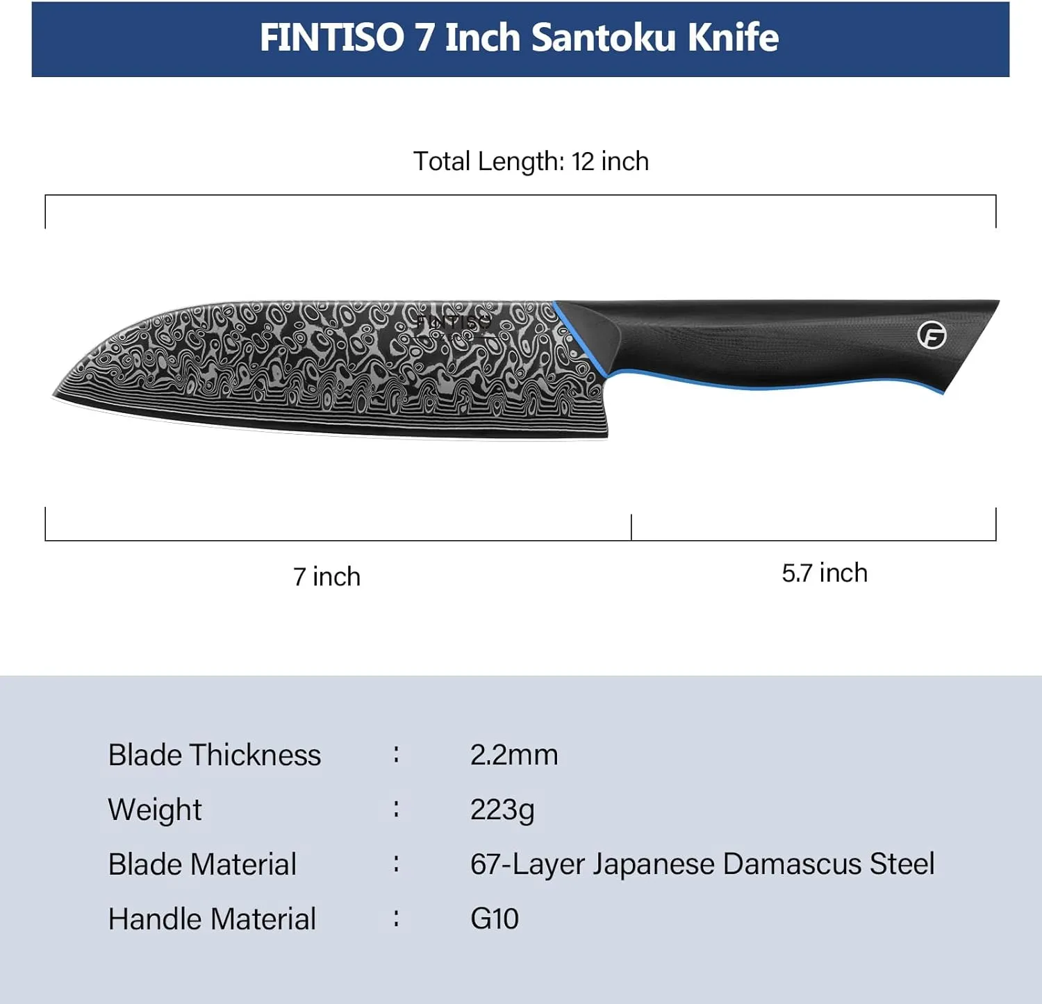 7-Inch Kitchen Knife, 67-Layer Japanese Damascus Steel Chef's Santoku With G10 Handle - Professional Cooking Tool for Home and Kitchen