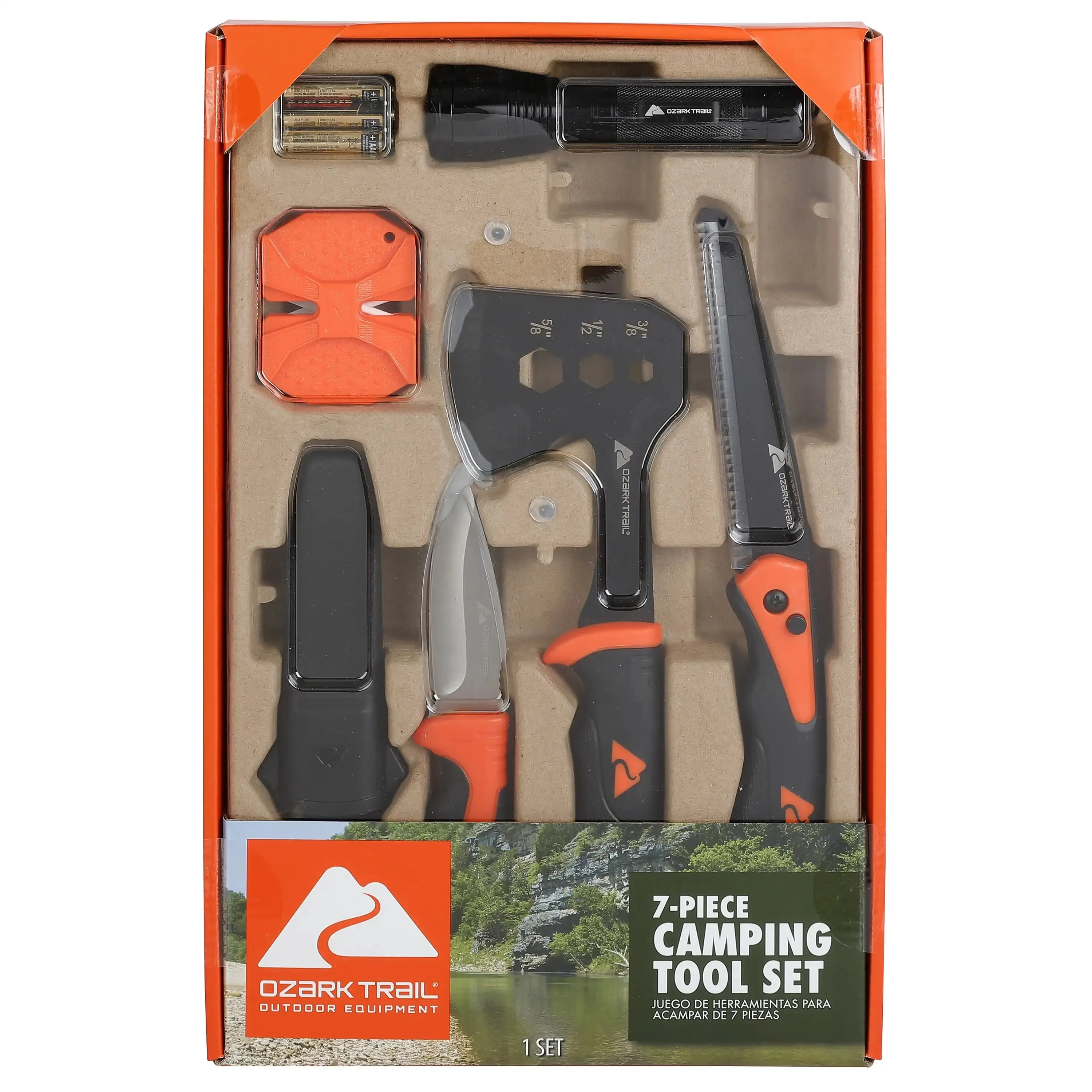 7 Piece Camping Tool Set with Axe Hammer and Knives