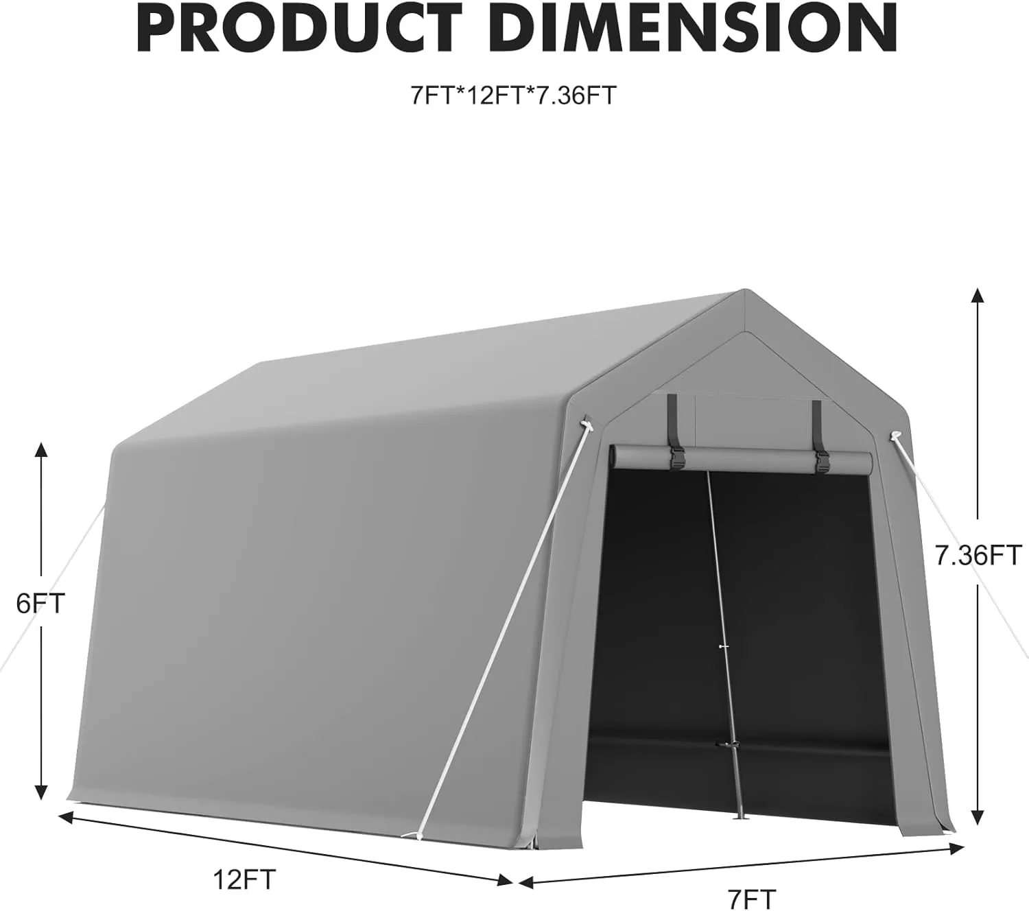7 x 12 ft Carport Storage Shed, Shelter Logic with 2 Roll-up Zipper Door, Heavy Duty Waterproof Tarp, Storage Tent for Motorcycle, Bike, Garden Tools, Firewood