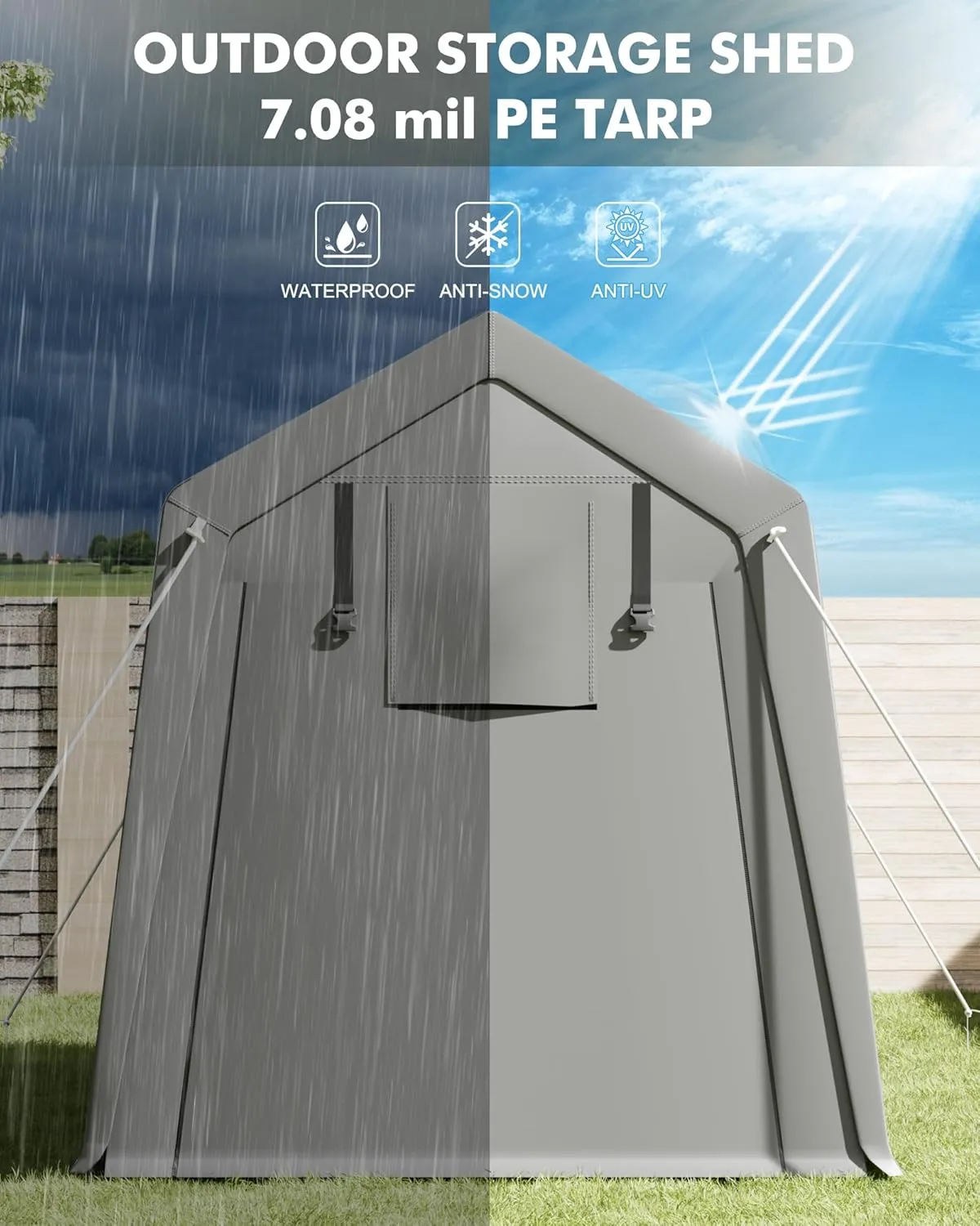 7 x 12 ft Carport Storage Shed, Shelter Logic with 2 Roll-up Zipper Door, Heavy Duty Waterproof Tarp, Storage Tent for Motorcycle, Bike, Garden Tools, Firewood