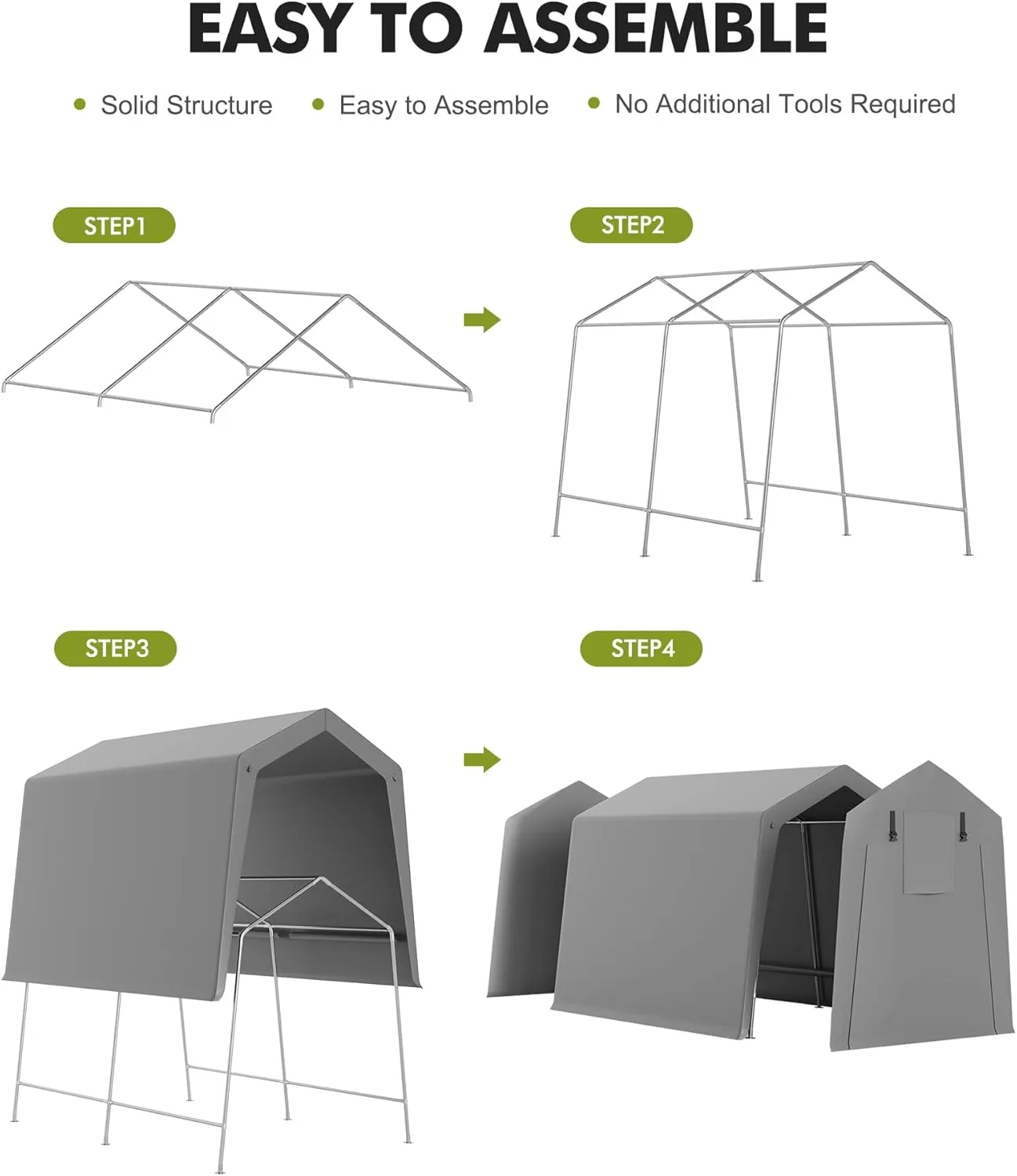 7 x 12 ft Carport Storage Shed, Shelter Logic with 2 Roll-up Zipper Door, Heavy Duty Waterproof Tarp, Storage Tent for Motorcycle, Bike, Garden Tools, Firewood