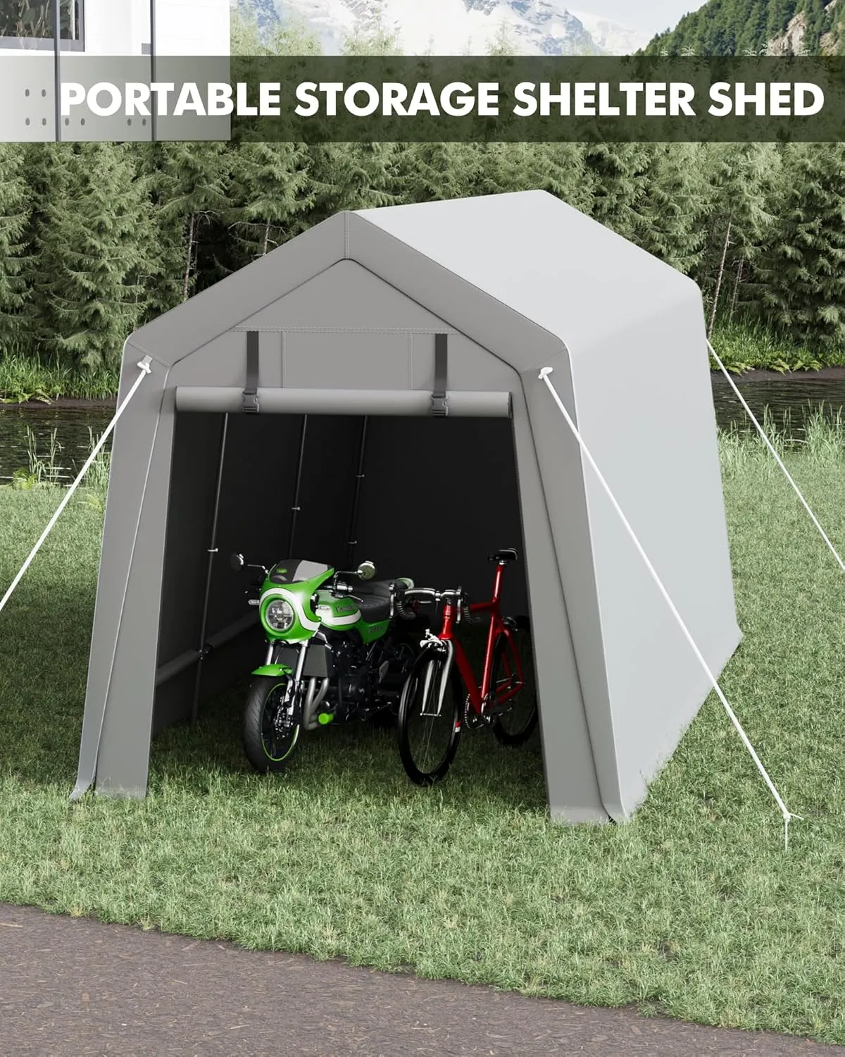 7 x 12 ft Carport Storage Shed, Shelter Logic with 2 Roll-up Zipper Door, Heavy Duty Waterproof Tarp, Storage Tent for Motorcycle, Bike, Garden Tools, Firewood