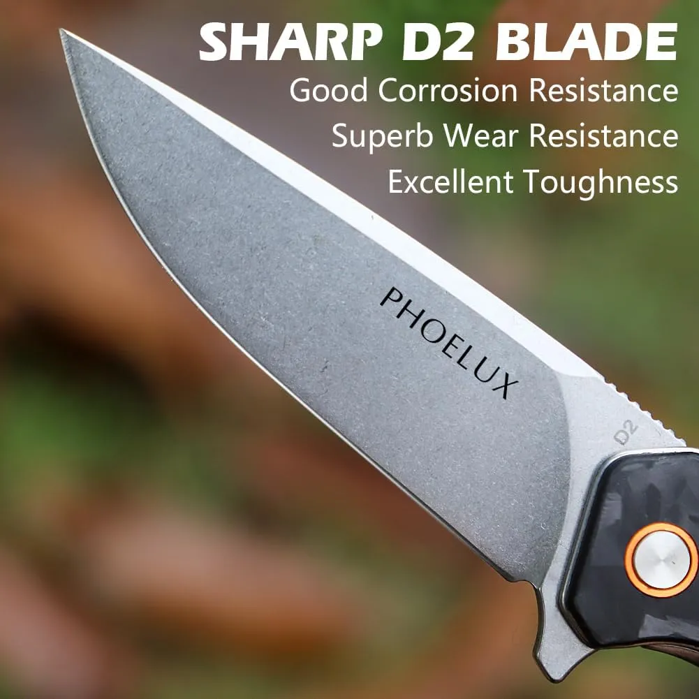 7.83" Pocket Folding Knife- D2 Blade and Carbon Fiber Handle (Graffiti Black) EDC Knife with Pocket Clip, Liner Lock and Waterproof Box, Good for Survival Camping, Outdoor, Hiking, Hunting