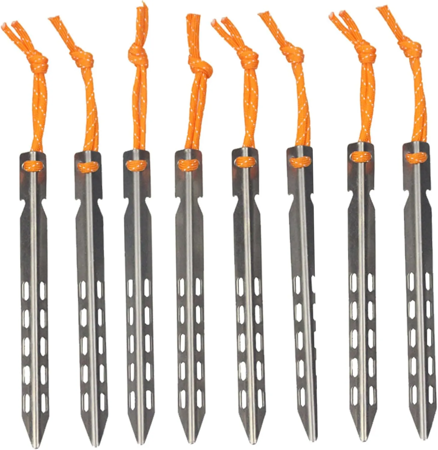 8 Pcs Titanium Tent Pegs, 16cm Ultralight Tent Nails Outdoor Camping Stakes Portable Camping Stakes V-Shaped Pegs with Pull Cords for Outdoor Ultralight
