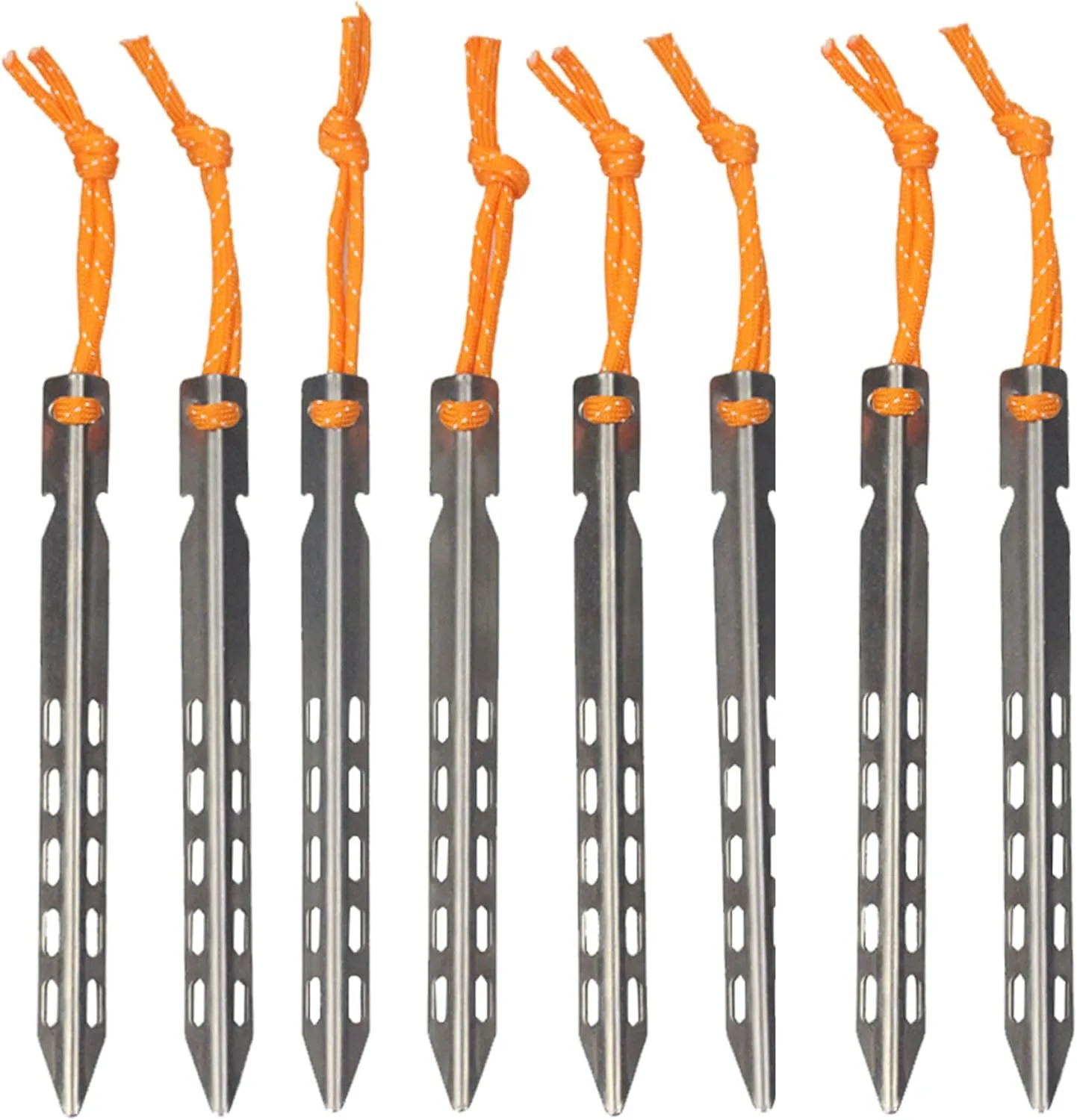 8 PCS Titanium Tent Pegs, 16cm Ultralight Tent Nails Outdoor Camping Stakes Portable Camping Stakes V-Shaped Pegs with Pull Cords for Outdoor with Pull Cords