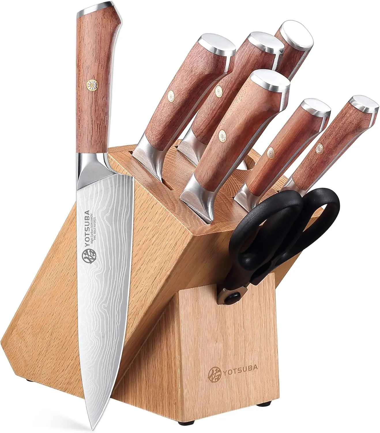 8-Piece Kitchen Knife Set, Professional Chef Knife Set with Block, High Carbon Stainless Steel Ultra Knives Block Set with Scissors, Ergonomic Handle, Natural Acacia Wood Block