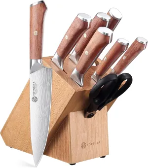 8-Piece Kitchen Knife Set, Professional Chef Knife Set with Block, High Carbon Stainless Steel Ultra Knives Block Set with Scissors, Ergonomic Handle, Natural Acacia Wood Block