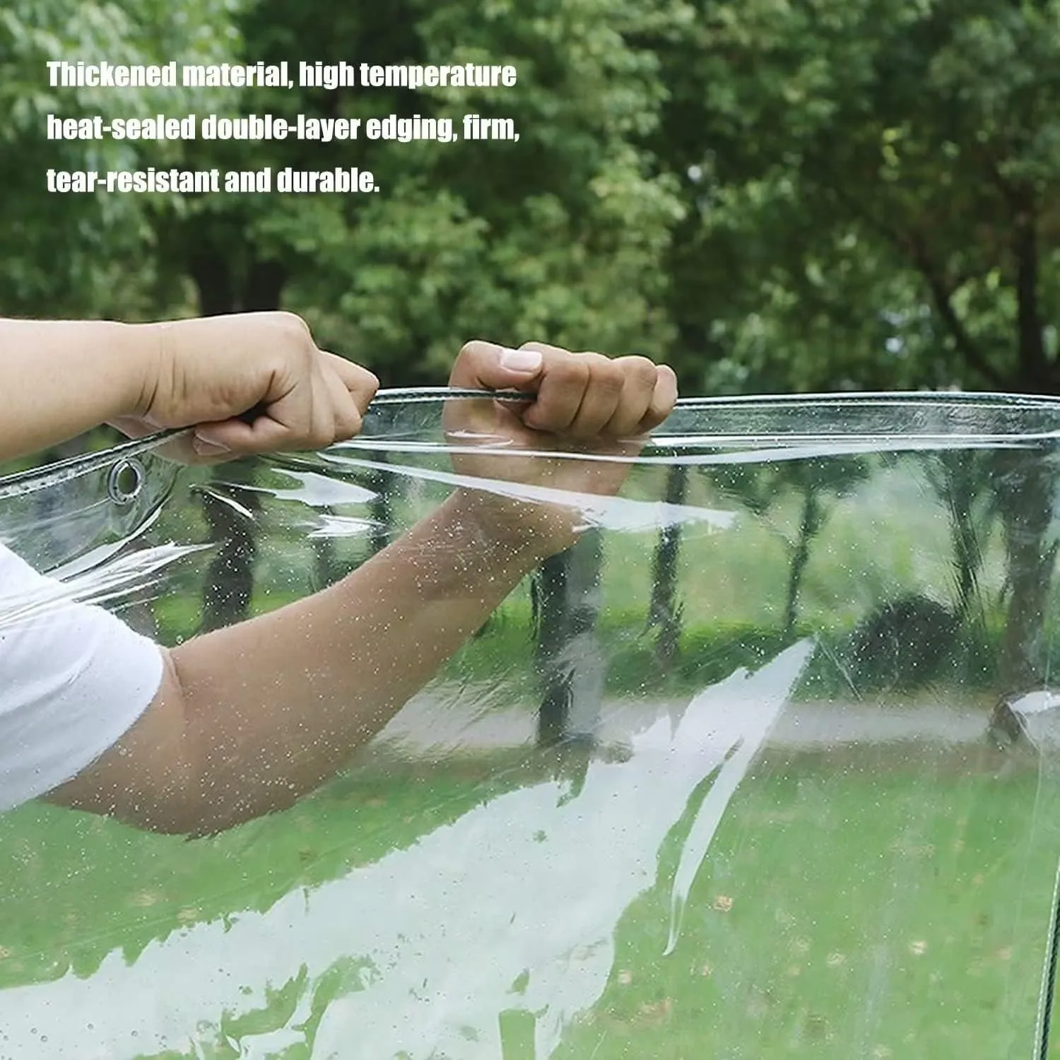 8' X 10' Outdoor Clear Tarp Curtain Waterproof Wind-Proof 0.35mm Transparent Vinyl Tarp for Patio Pergola Garden Canopy Rainproof Anti-Tear PVC Thick Cover with Grommets