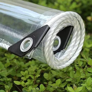 8' X 10' Outdoor Clear Tarp Curtain Waterproof Wind-Proof 0.35mm Transparent Vinyl Tarp for Patio Pergola Garden Canopy Rainproof Anti-Tear PVC Thick Cover with Grommets