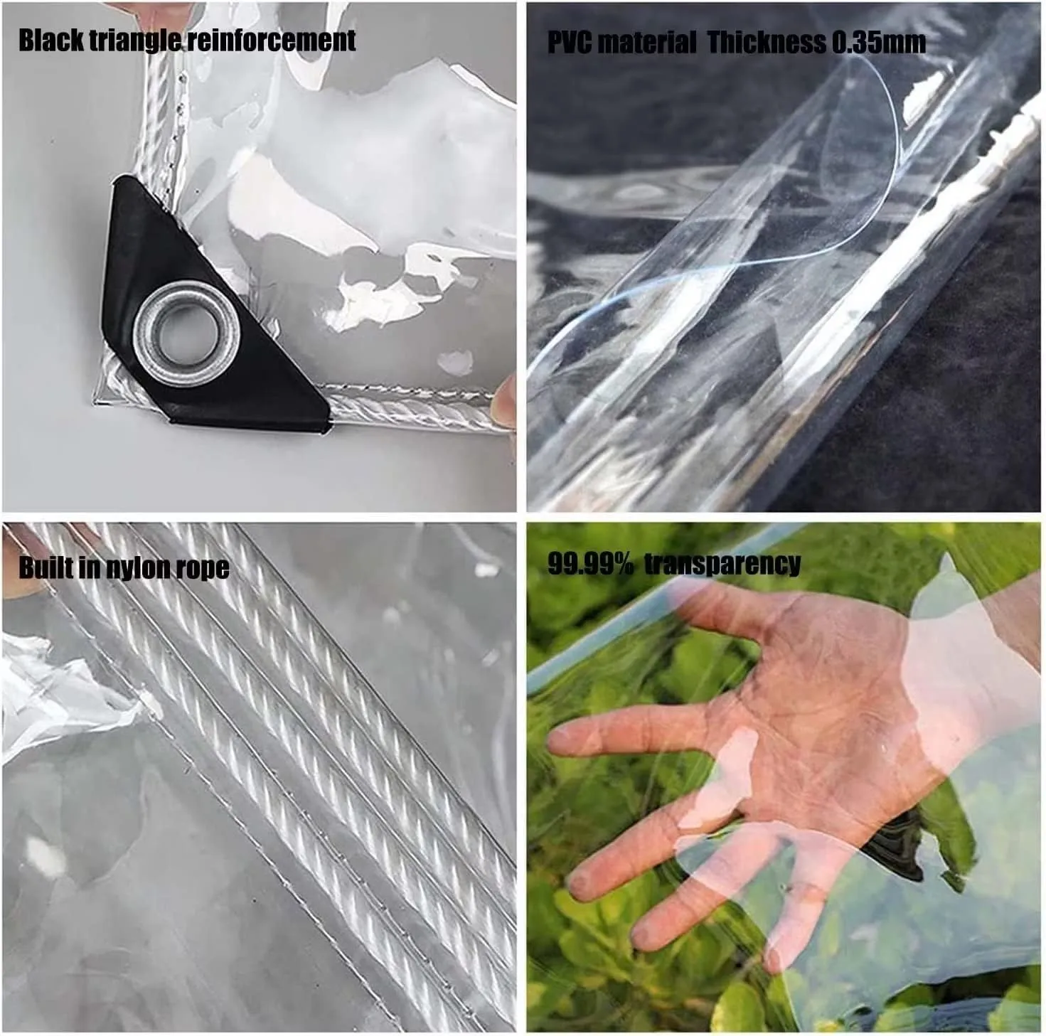 8' X 10' Outdoor Clear Tarp Curtain Waterproof Wind-Proof 0.35mm Transparent Vinyl Tarp for Patio Pergola Garden Canopy Rainproof Anti-Tear PVC Thick Cover with Grommets