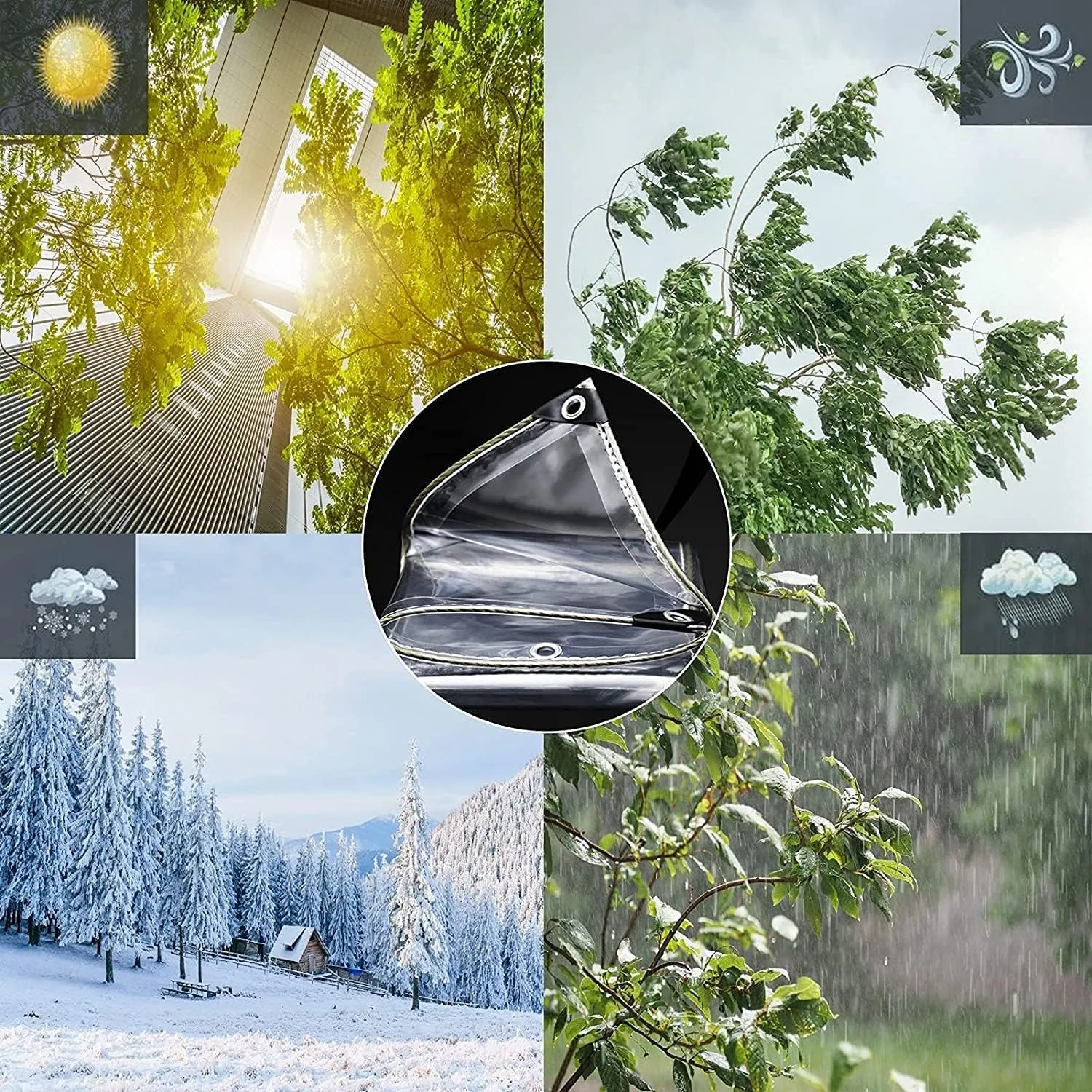 8' X 10' Outdoor Clear Tarp Curtain Waterproof Wind-Proof 0.35mm Transparent Vinyl Tarp for Patio Pergola Garden Canopy Rainproof Anti-Tear PVC Thick Cover with Grommets