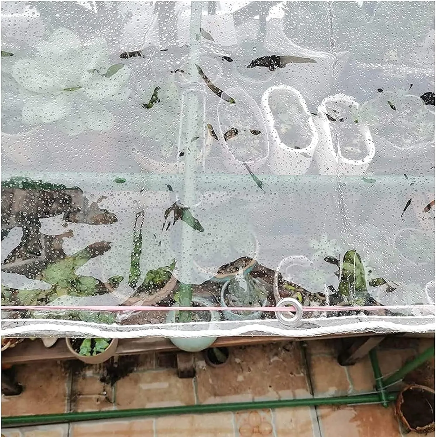 8' X 10' Outdoor Clear Tarp Curtain Waterproof Wind-Proof 0.35mm Transparent Vinyl Tarp for Patio Pergola Garden Canopy Rainproof Anti-Tear PVC Thick Cover with Grommets
