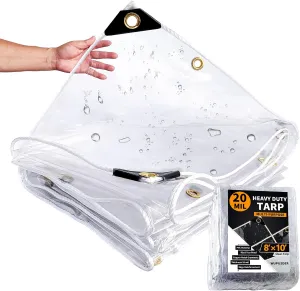 8×10ft, Clear Tarp with Grommets, 20 Mil, Vinyl Tarpaulin Heavy Duty Waterproof, Reinforced Edges, Outdoor Greenhouse Tarps, Rainproof, for Garden, Cars, Patio