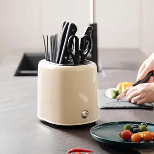 8.27X8.66X7.09in Knife Block and Utensil Holder, 2 In 1 Countertop Utensil Organizer Space Saving Multifunctional Knife Holders Storage for Kitchen Counter(Beige)