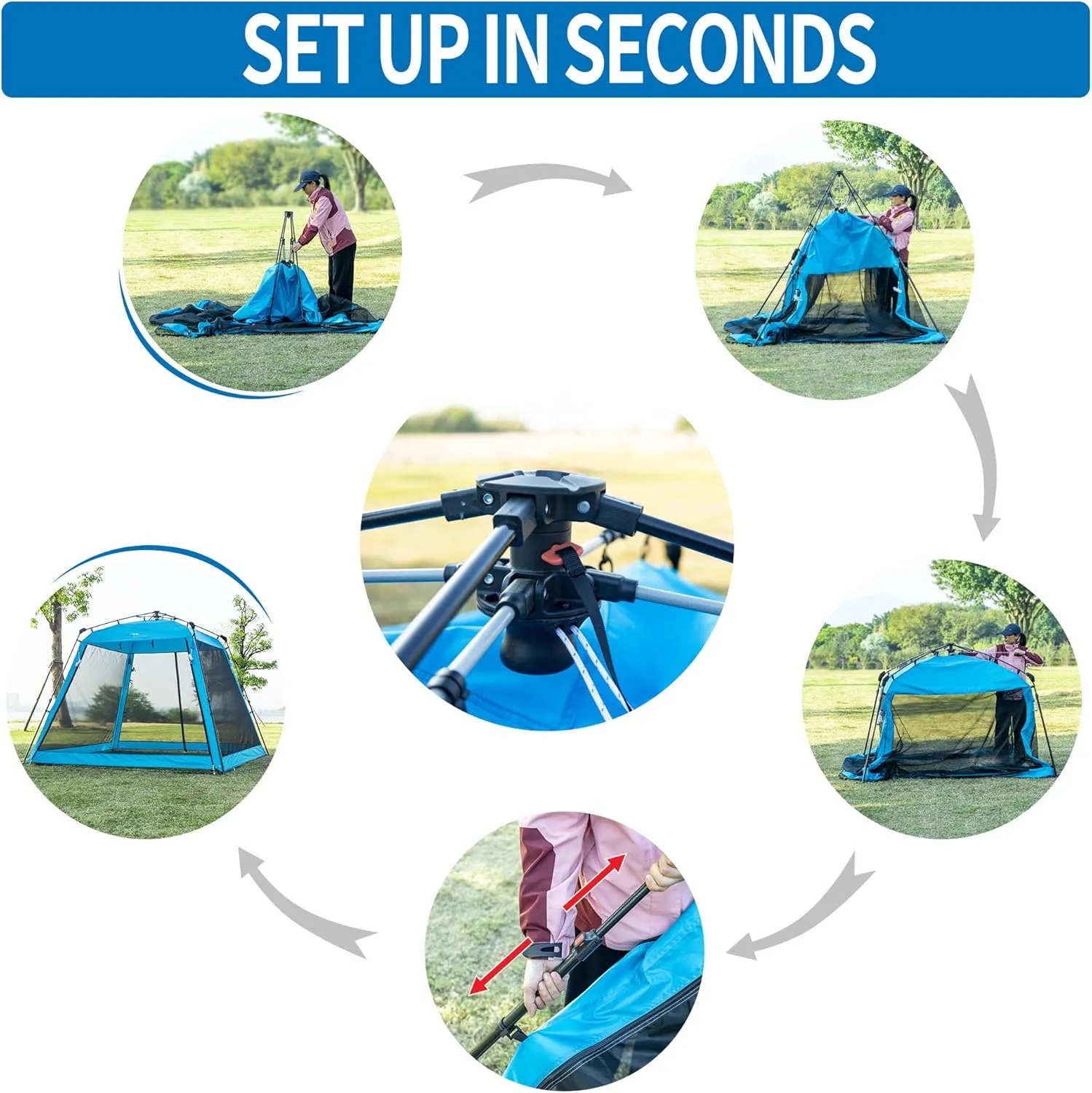 8.2'x8.2' Pop Up Canopy, 2025 Upgraded Outdoor Screen House Tent, Portable Folding Instant Camping Canopy, Easy Set-up Canopy -Blue
