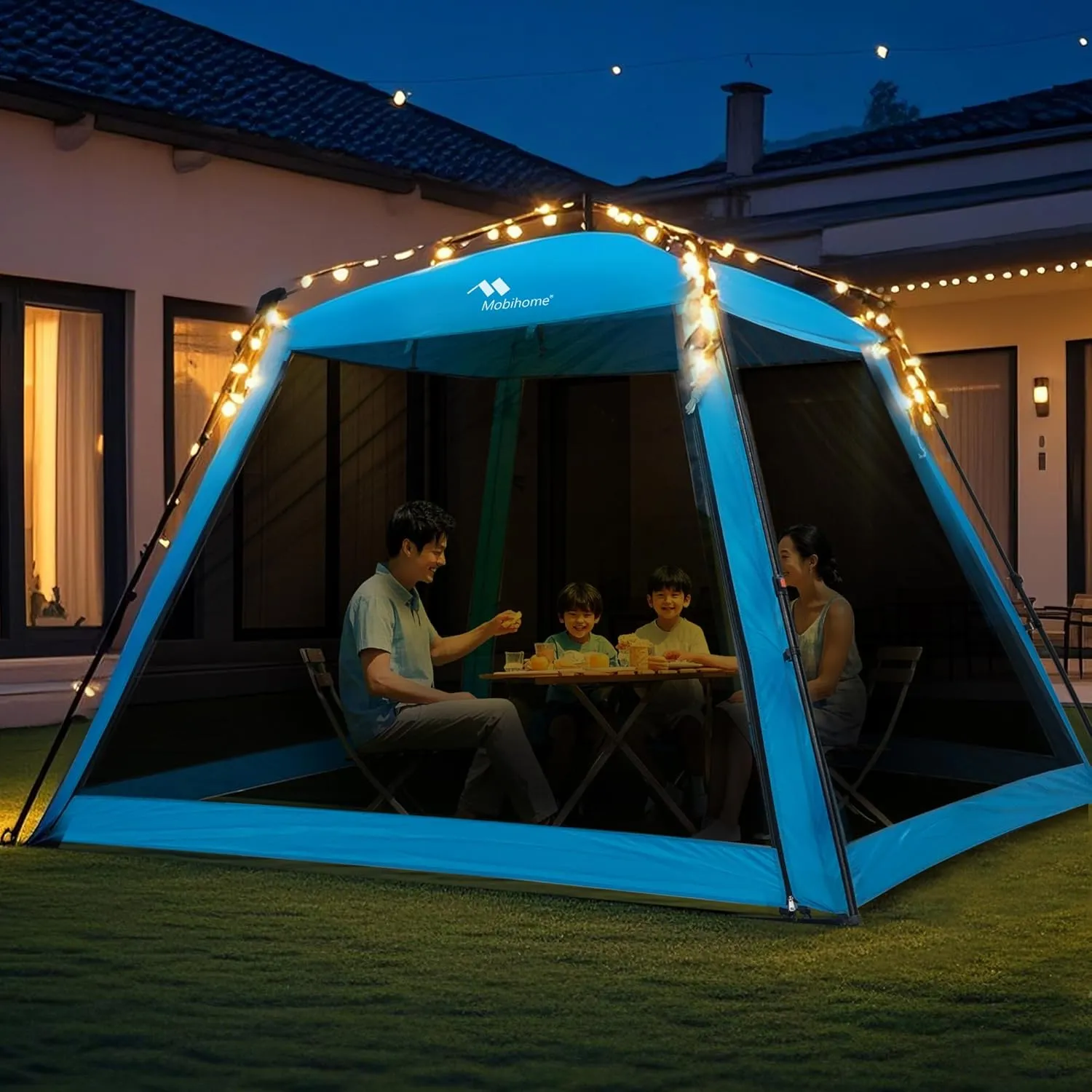 8.2'x8.2' Pop Up Canopy, 2025 Upgraded Outdoor Screen House Tent, Portable Folding Instant Camping Canopy, Easy Set-up Canopy -Blue