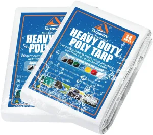 8'x10'x2 White Heavy Duty Waterproof Full Size Tarp, Durable Poly Tarpaulin with Grommets&Reinforced Edges, UV Resistant Tarp Cover for Vehicle/Pool Cover/Boat/Tent/Construction site
