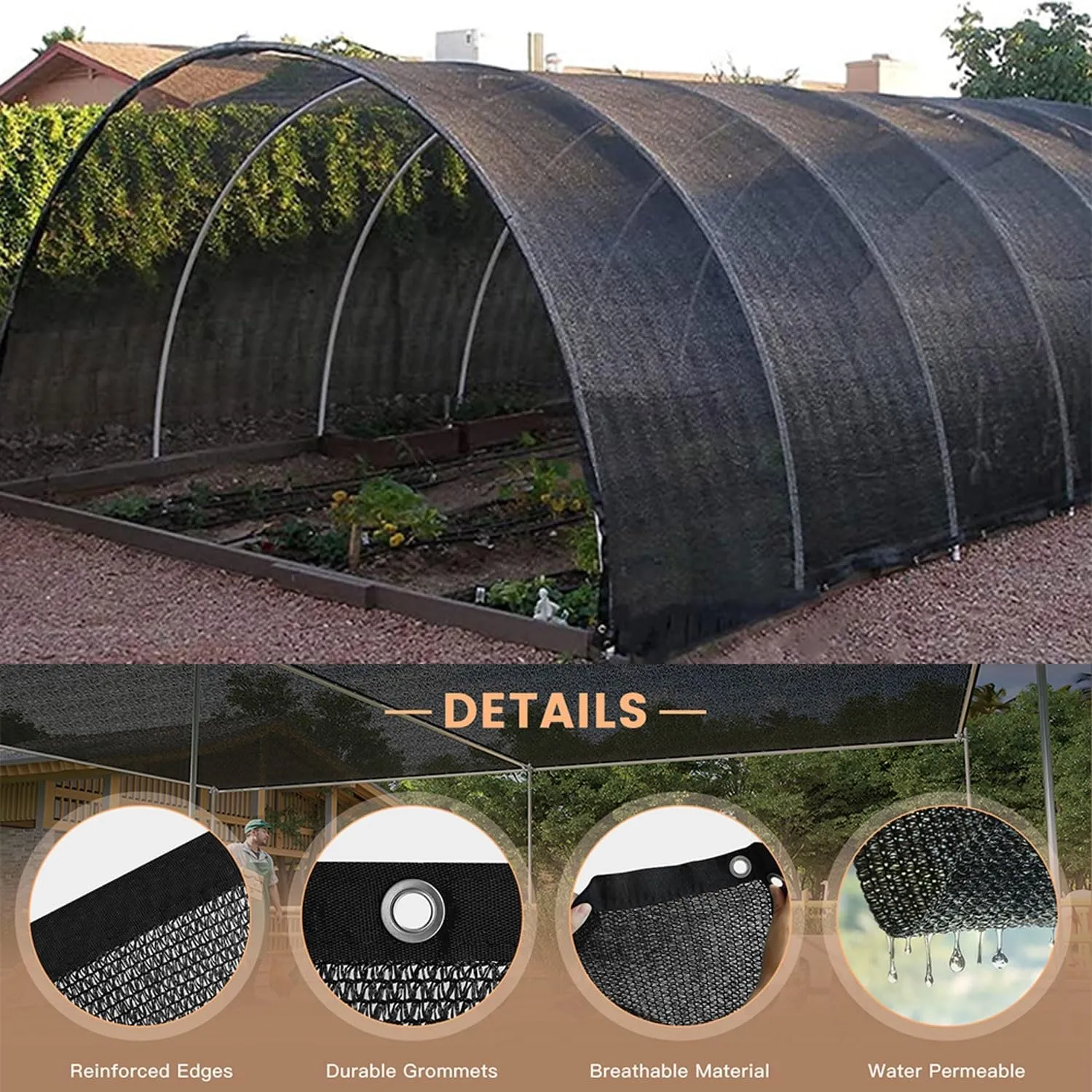 90% Sun Shade Cloth Greenhouse Shade Cover with Grommets,Balcony Covers,Mesh Tarp for Pergola,Patio Plants,Chicken Coop,Outdoor,Backyard(5x5m(16x16ft))