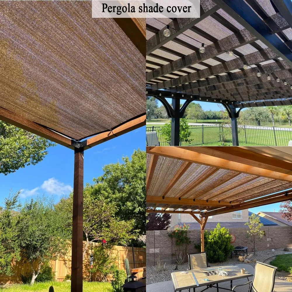 90% Sun Shade Cloth with Grommets, 10X20 Ft Pergola Shade Cover Canopy, Breathable Sunshade for Patio, Outdoor Mesh Tarp Sun Screens for Garden, Backyard, Carport, Beach, Mocha