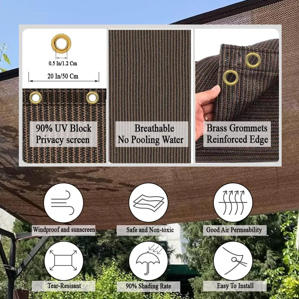 90% Sun Shade Cloth with Grommets, 10X20 Ft Pergola Shade Cover Canopy, Breathable Sunshade for Patio, Outdoor Mesh Tarp Sun Screens for Garden, Backyard, Carport, Beach, Mocha