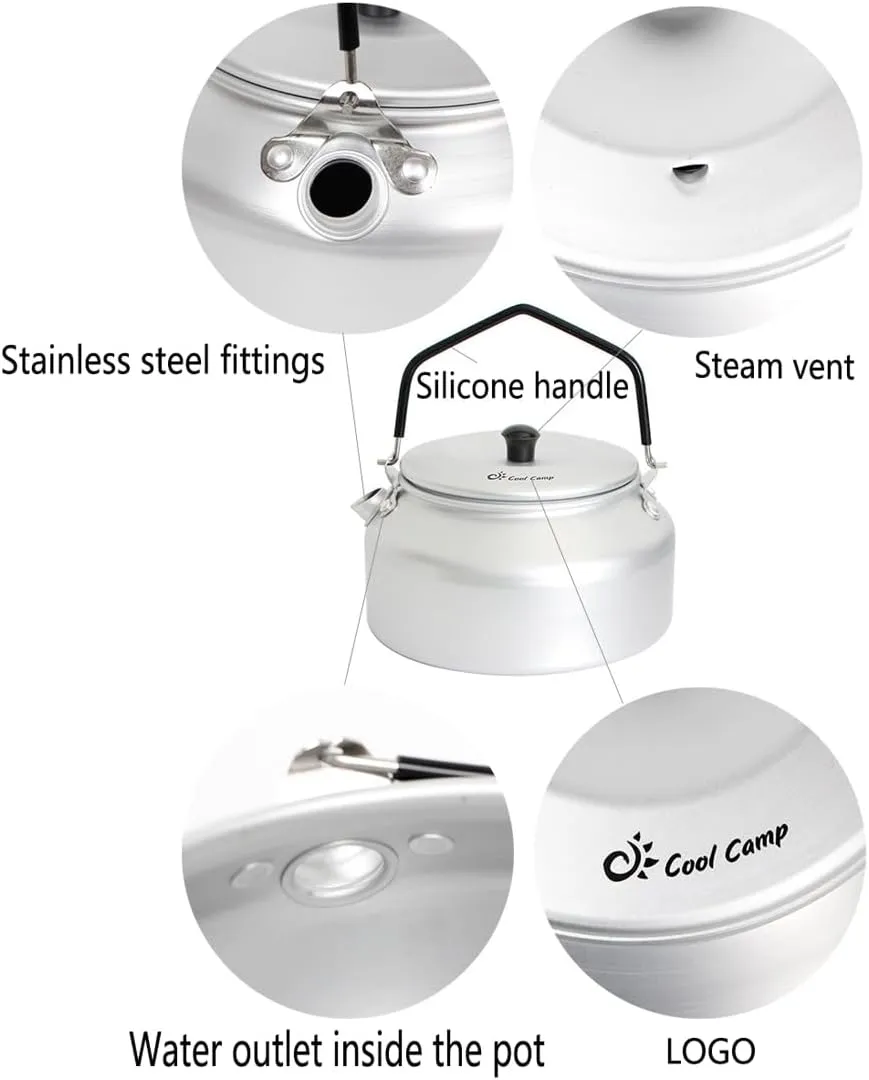 900ml Camping Kettle Aluminum Alloy Coffee & Tea Pot Outdoor Camping Portable Boiling Water Jug Lightweight Picnic Traveling Teakettle with Folding Handle & Storage Bag (Black)