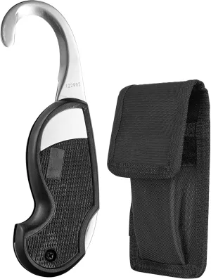 911 Rescue Tool Cut Down Knife with Nylon Pouch Seat Belt Cutter Rounded Stainless Steel Emergency Safety Hook Knife with Holder Foldable Compact for Corrections Prison Guards and Emergency