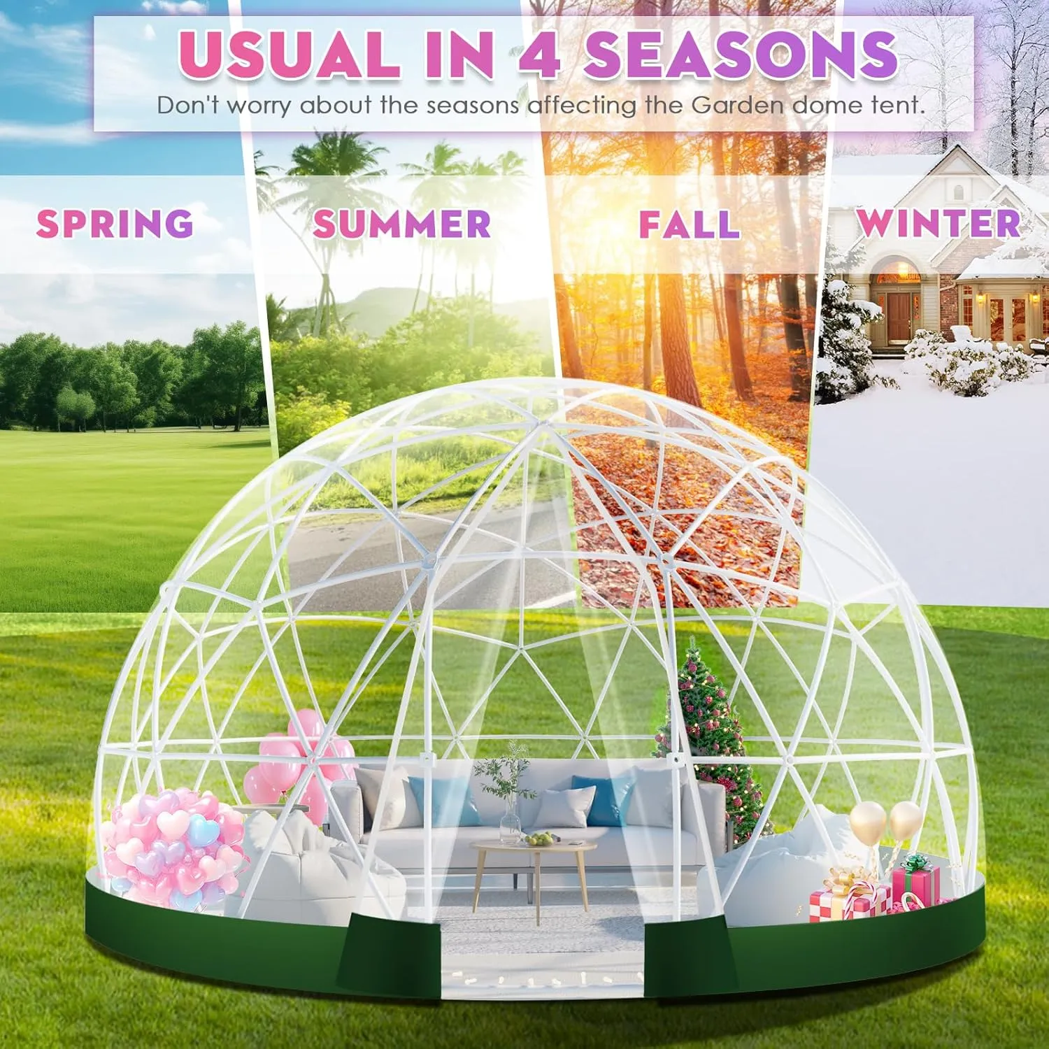 9.5*5.7FT Garden Dome Igloo Bubble House Camping Tent with Sunshade, Upgraded Weatherproof Geodesic Dome Greenhouse with Clear Cover for 2-4 Person, Garden Dome for Outdoor, Party, Green