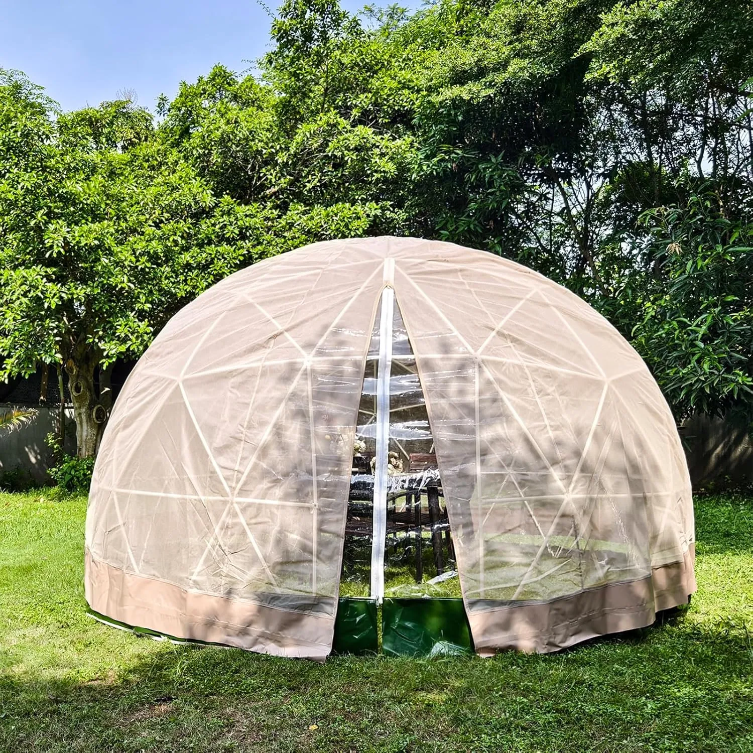 9.5*5.7FT Garden Dome Igloo Bubble House Camping Tent with Sunshade, Upgraded Weatherproof Geodesic Dome Greenhouse with Clear Cover for 2-4 Person, Garden Dome for Outdoor, Party, Green