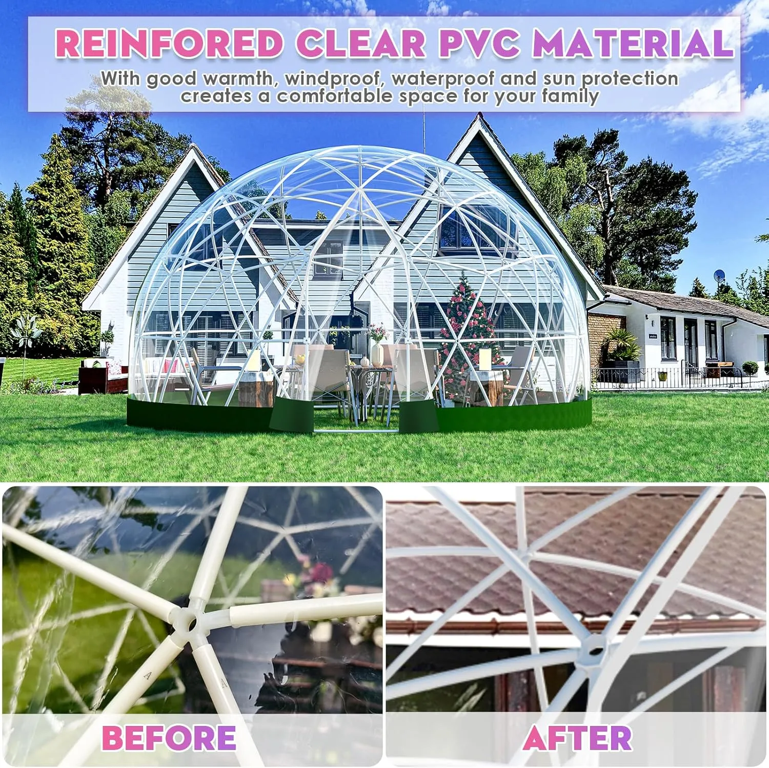 9.5*5.7FT Garden Dome Igloo Bubble House Camping Tent with Sunshade, Upgraded Weatherproof Geodesic Dome Greenhouse with Clear Cover for 2-4 Person, Garden Dome for Outdoor, Party, Green