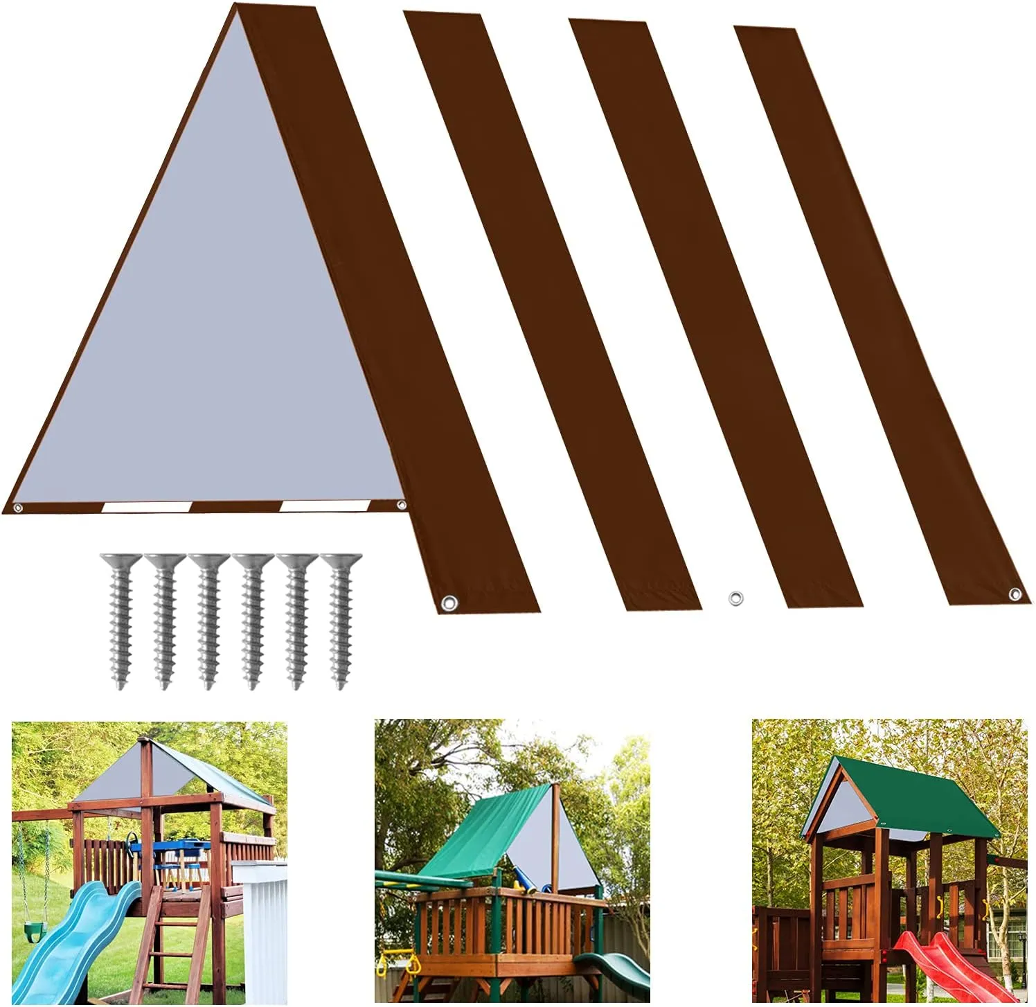 ABCCANOPY 43"X90" Swing Set Replacement Tarp for Playgrounds, Shade Screens (Brown/White)