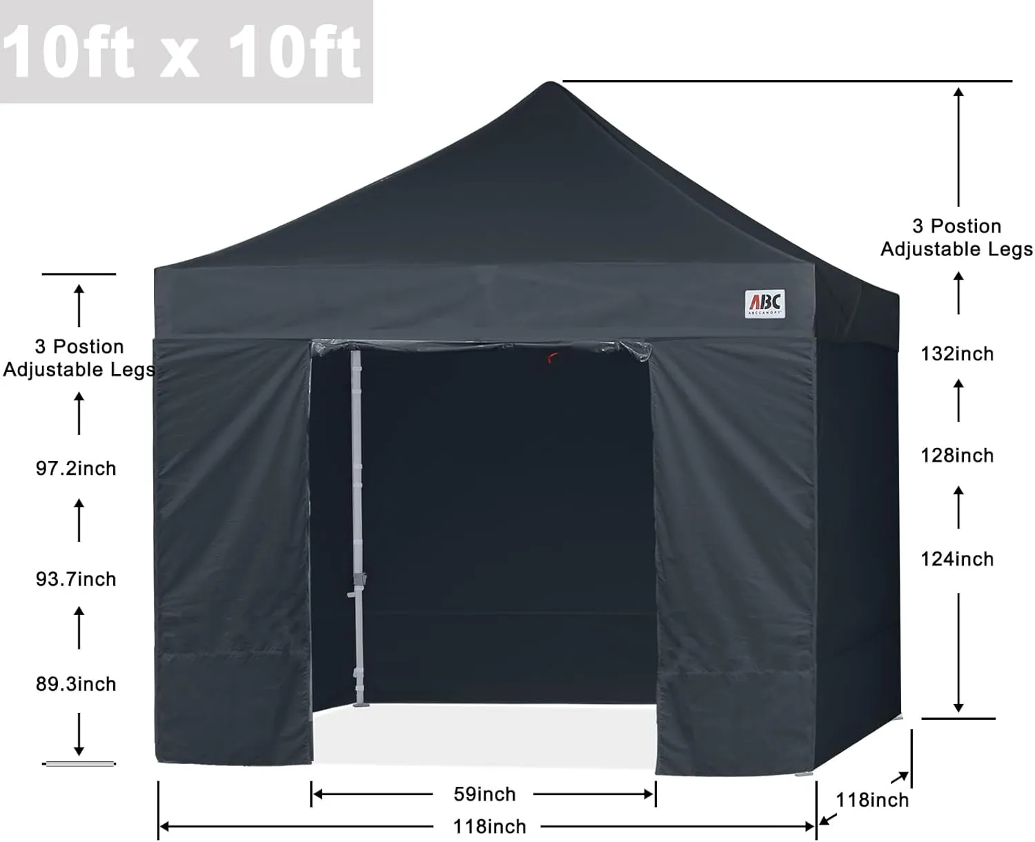 ABCCANOPY Easy Pop Up Canopy Tent with Sidewalls 10x10 Commercial -Series, Black
