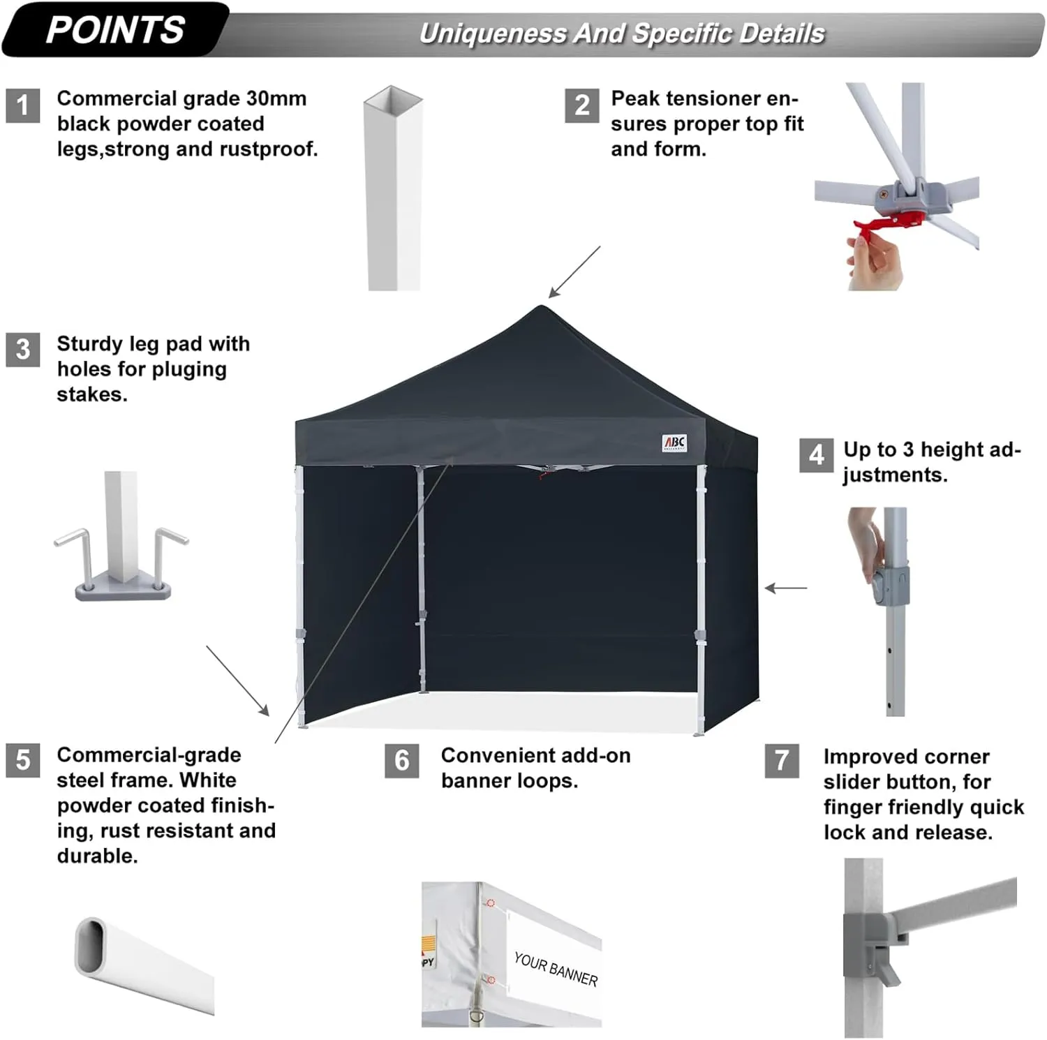 ABCCANOPY Easy Pop Up Canopy Tent with Sidewalls 10x10 Commercial -Series, Black