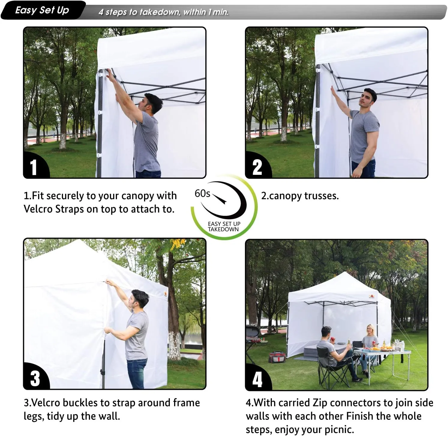 ABCCANOPY Instant Canopy SunWall 10x10 FT, 3 Pack Sidewall Only, Gray