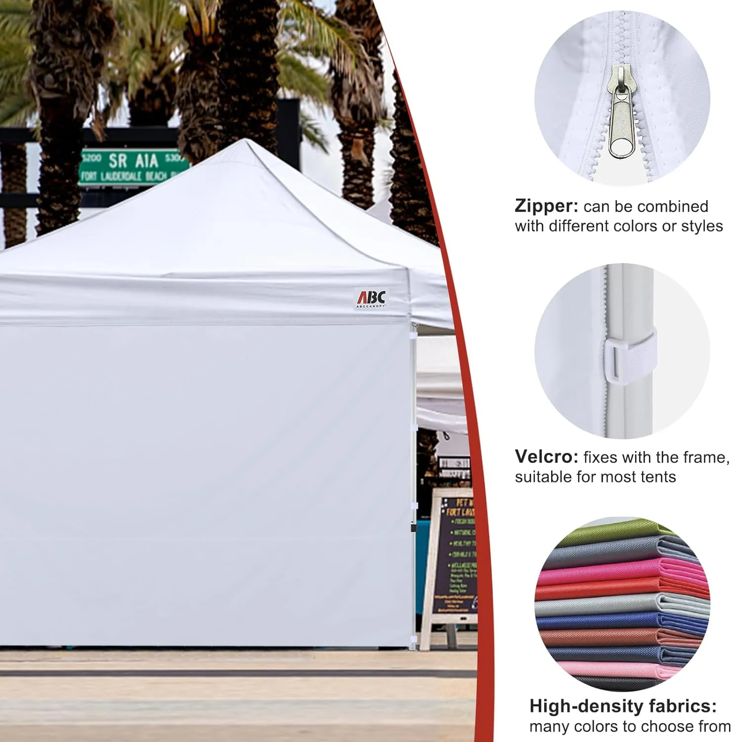 ABCCANOPY Instant Canopy SunWall 10x20 FT, 1 Pack Sidewall Only, No Frame or Top, White
