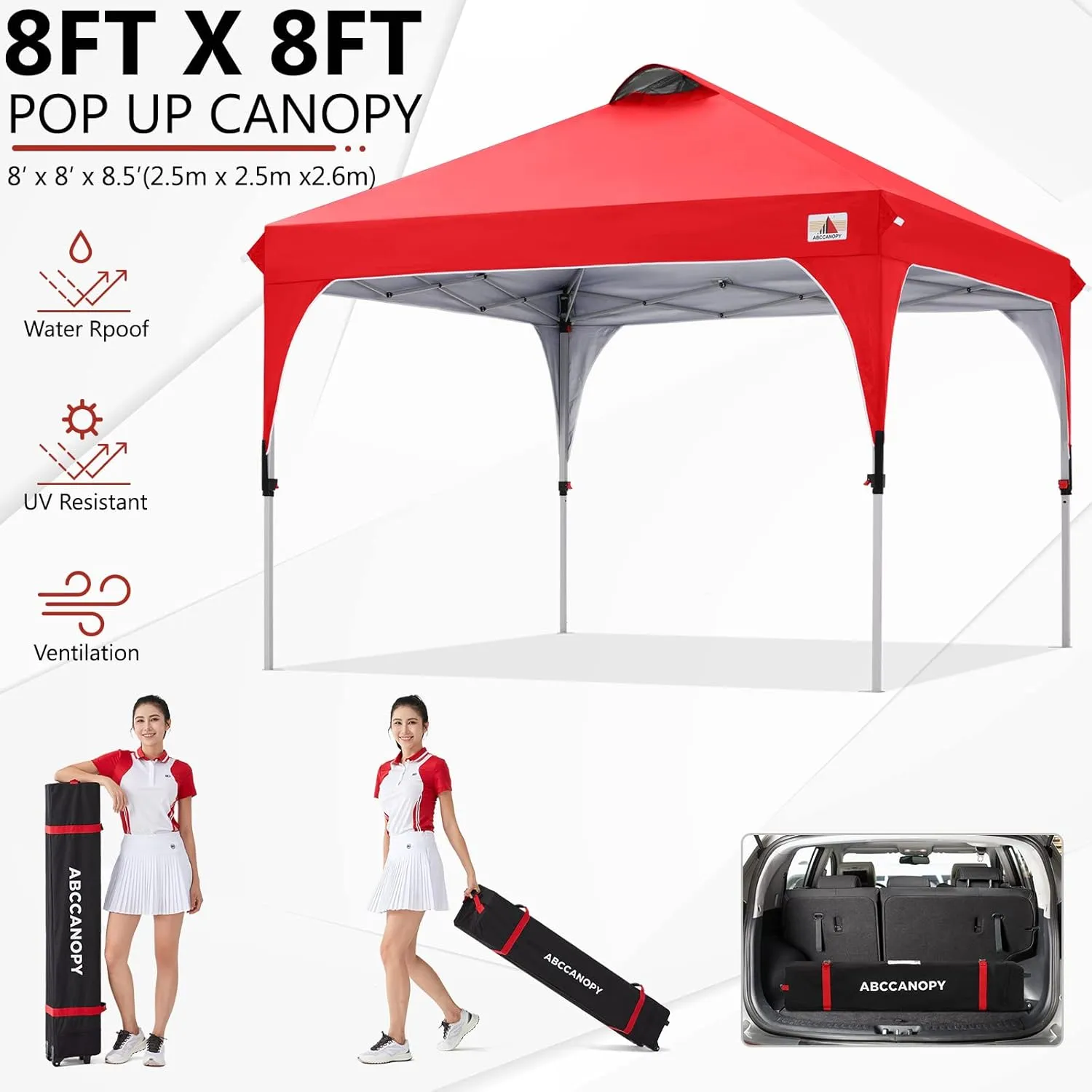 ABCCANOPY Outdoor Pop up Canopy Tent 8x8 Camping Sun Shelter-Series, Red