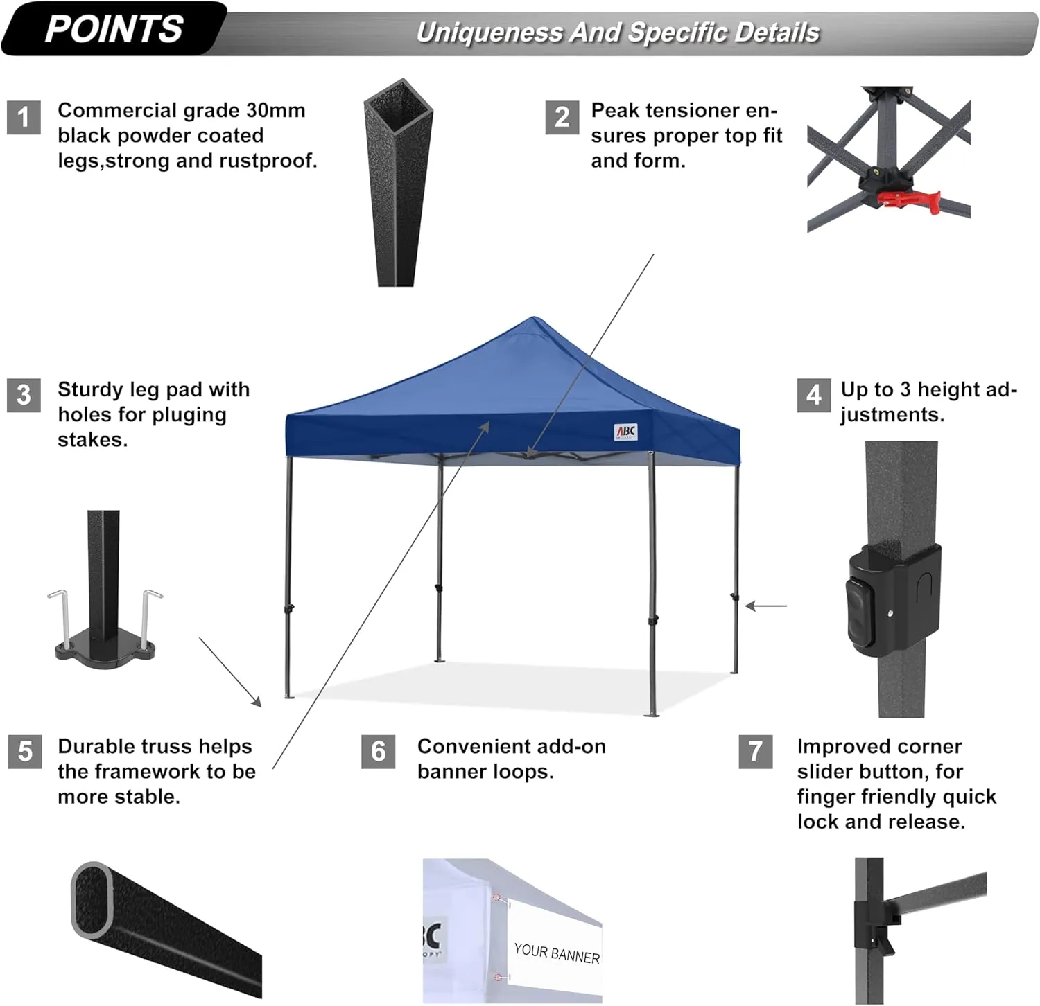 ABCCANOPY Patio Pop Up Canopy Tent 10x10 Commercial-Series (Navy Blue)