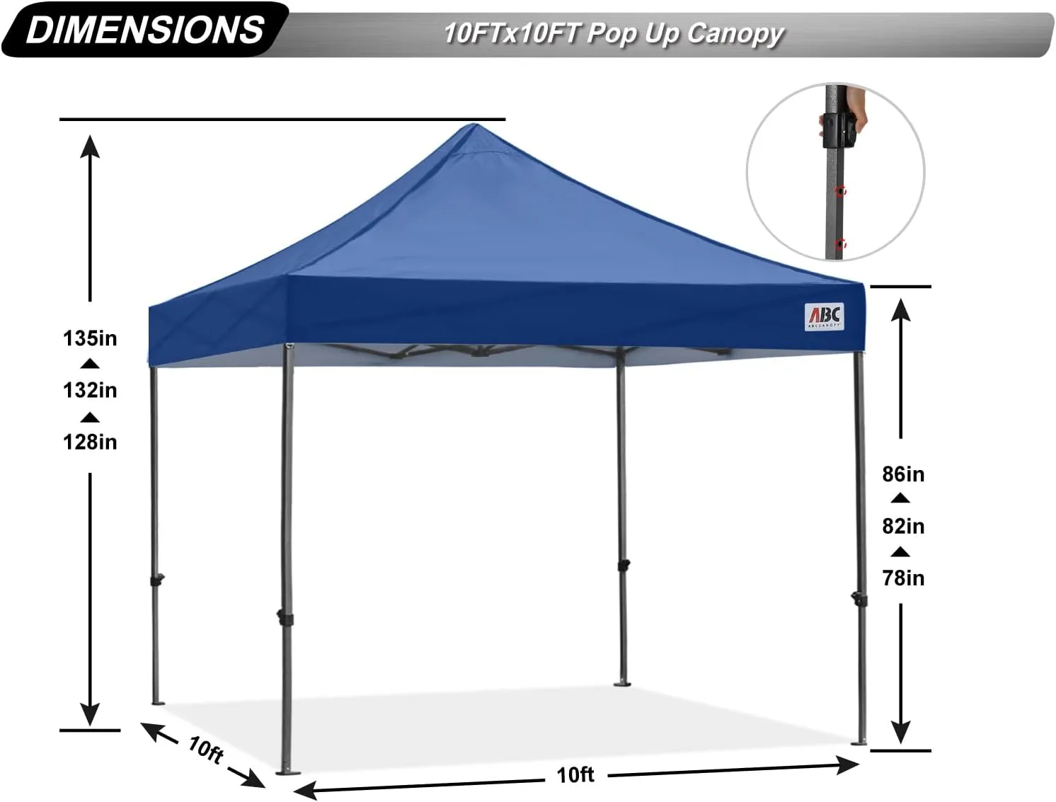 ABCCANOPY Patio Pop Up Canopy Tent 10x10 Commercial-Series (Navy Blue)