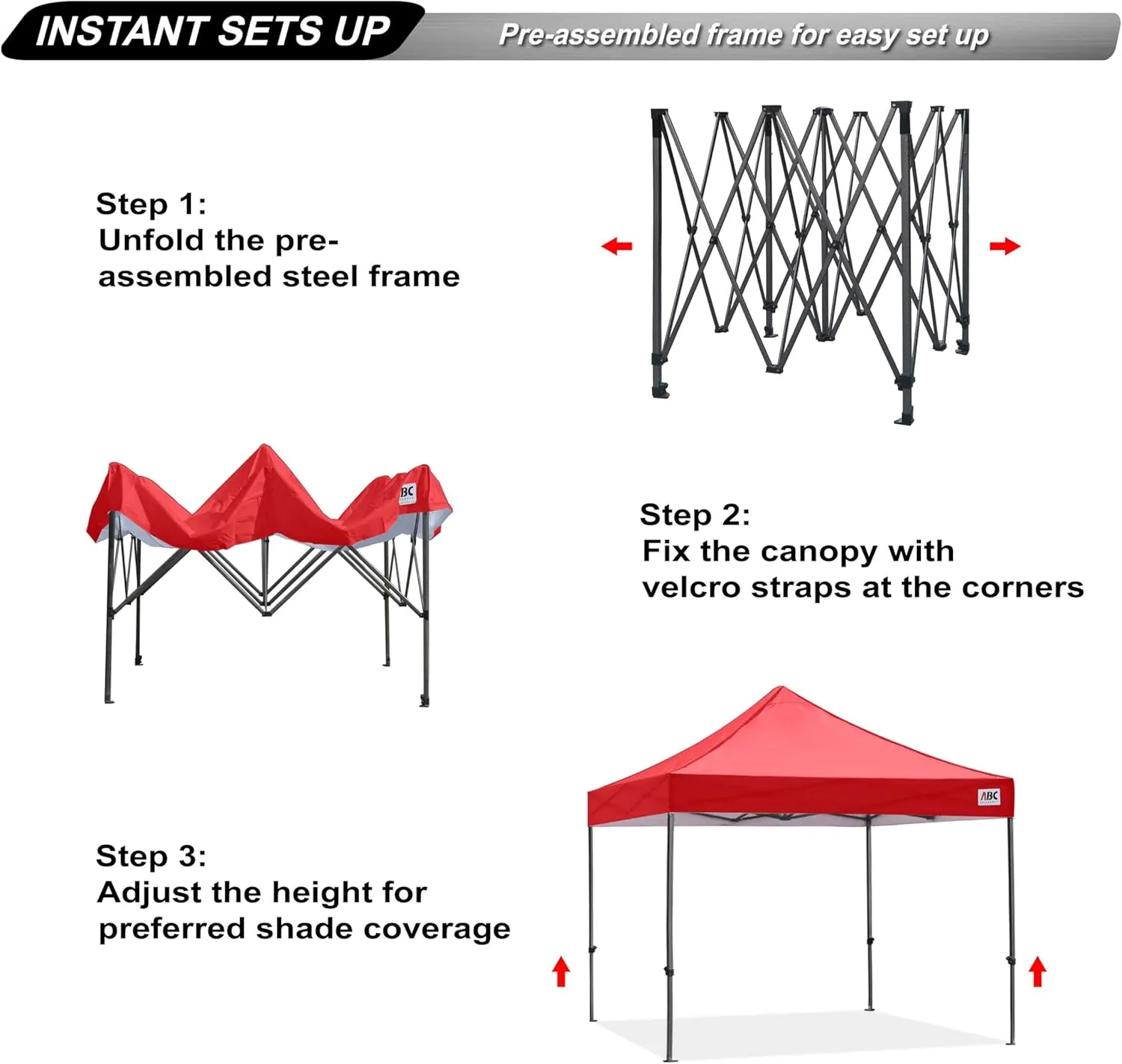ABCCANOPY Patio Pop Up Canopy Tent 10x10 Commercial-Series (Red)