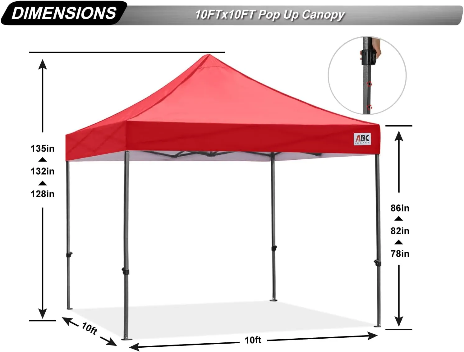 ABCCANOPY Patio Pop Up Canopy Tent 10x10 Commercial-Series (Red)