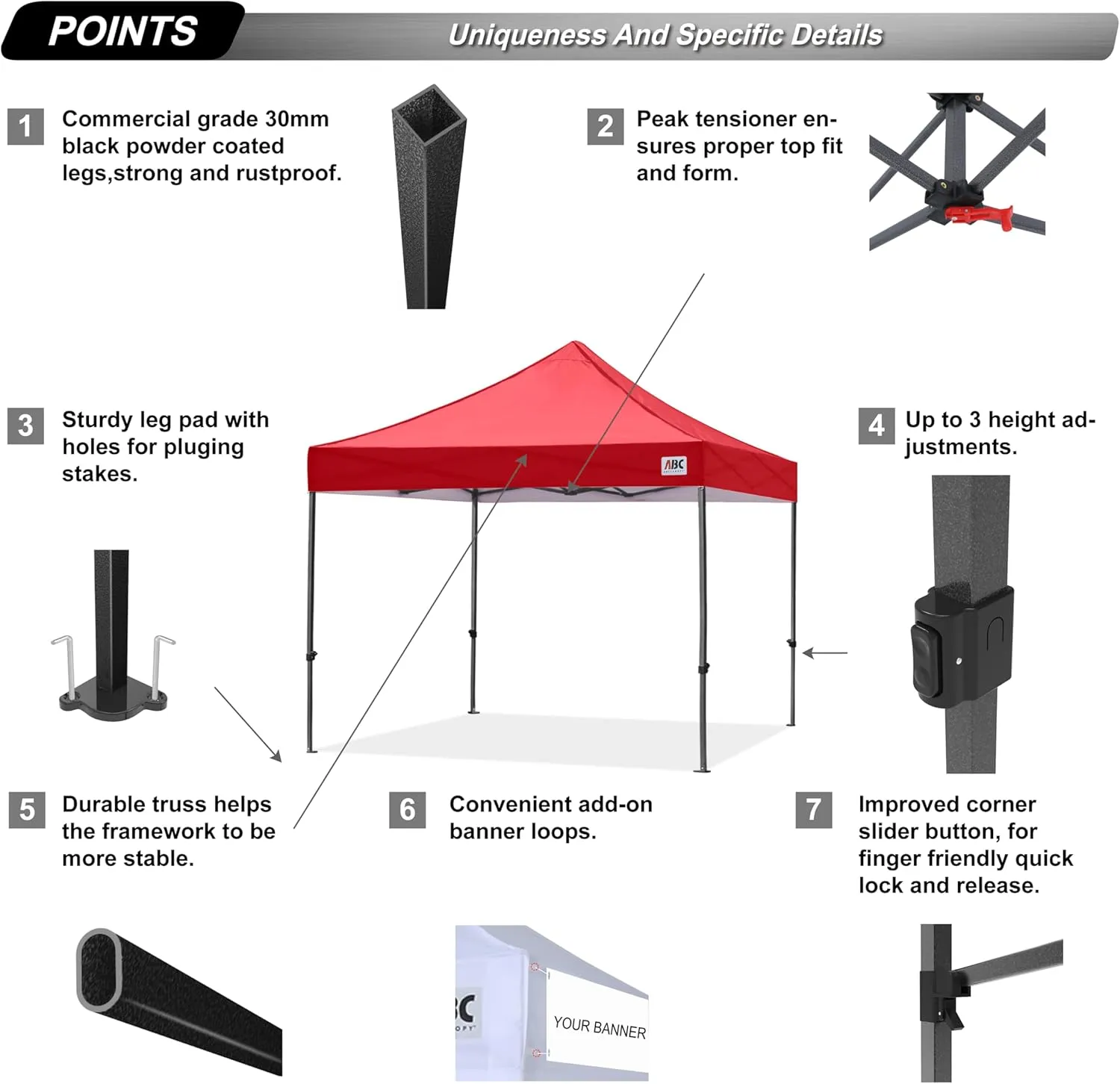 ABCCANOPY Patio Pop Up Canopy Tent 10x10 Commercial-Series (Red)