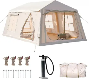 ABORON 2/6/8 Person Inflatable Camping Tent, Easy Setup Blow Up Air Tent with Hand Pump, Waterproof 4-Season Glamping Tent with Large Mesh Windows & Oversized Canopy for Couples, Group & Family