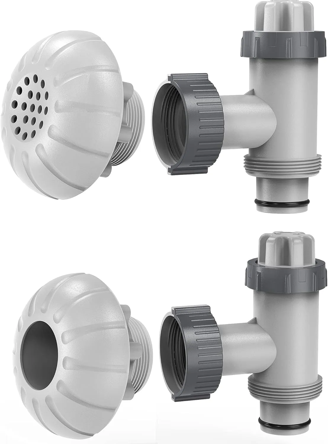 Above Ground Pool Parts, Replacement Pool Pump Part for Intex/Bestway/Coleman with Plunger Valve, 1.5" Outlet Strainer & Inlet Nozzle, Pool Hose Adapter for Intex Sand Pump (Grey)