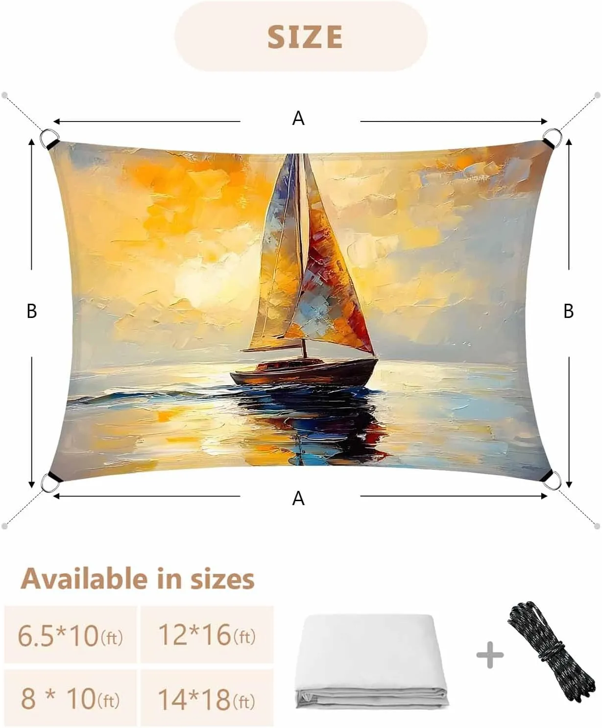 Abstract Sun Shade Sail 6’x 10’, Boat Lake Scenery Modern Rectangular Sunshade Sail UV Protection, Outdoor Waterproof Sun Shade Canopy for Patio Deck Pool Park
